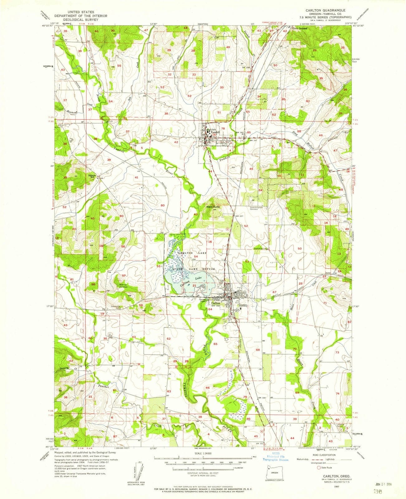 1957 Carlton, OR - Oregon - USGS Topographic Map
