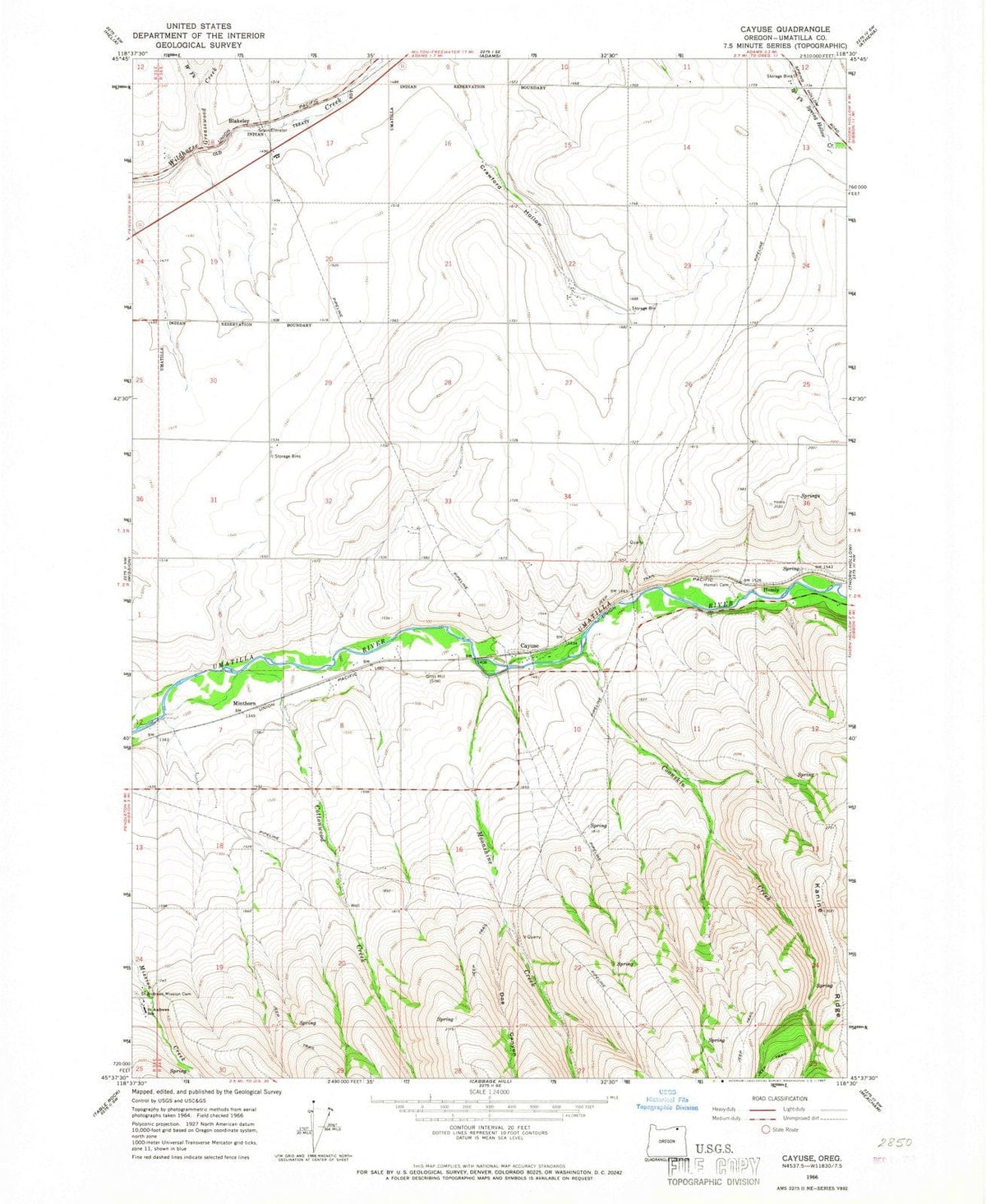 1966 Cayuse, OR - Oregon - USGS Topographic Map