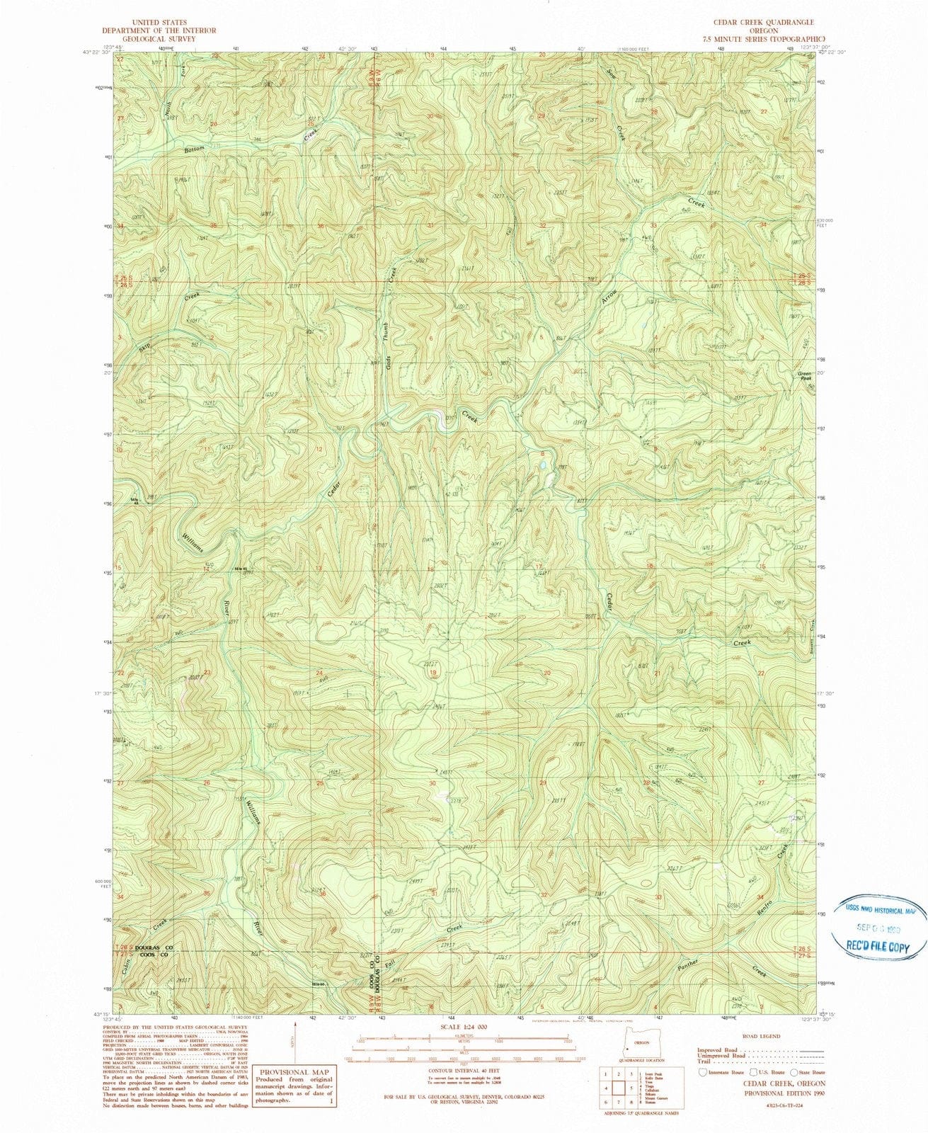 1990 Cedar Creek, OR - Oregon - USGS Topographic Map