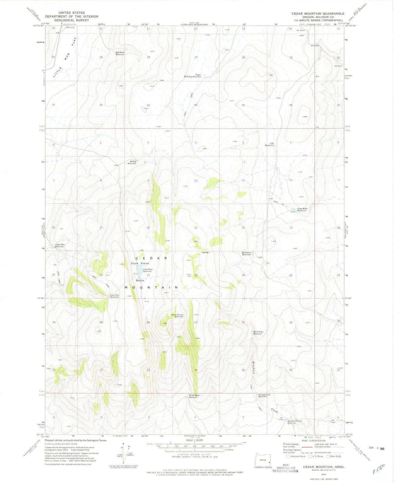 1972 Cedar Mountain, OR - Oregon - USGS Topographic Map