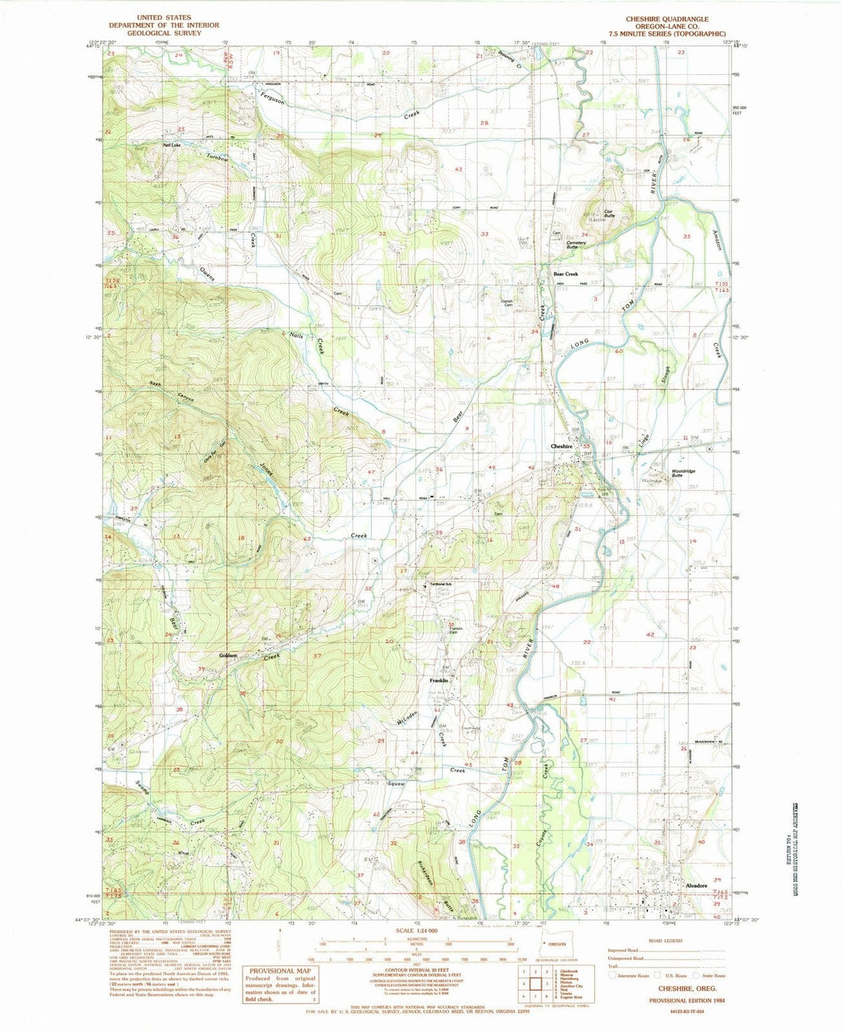 1984 Cheshire, OR - Oregon - USGS Topographic Map