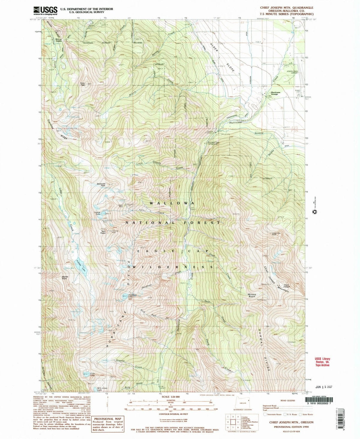 1990 Chief Joseph MTN, OR - Oregon - USGS Topographic Map