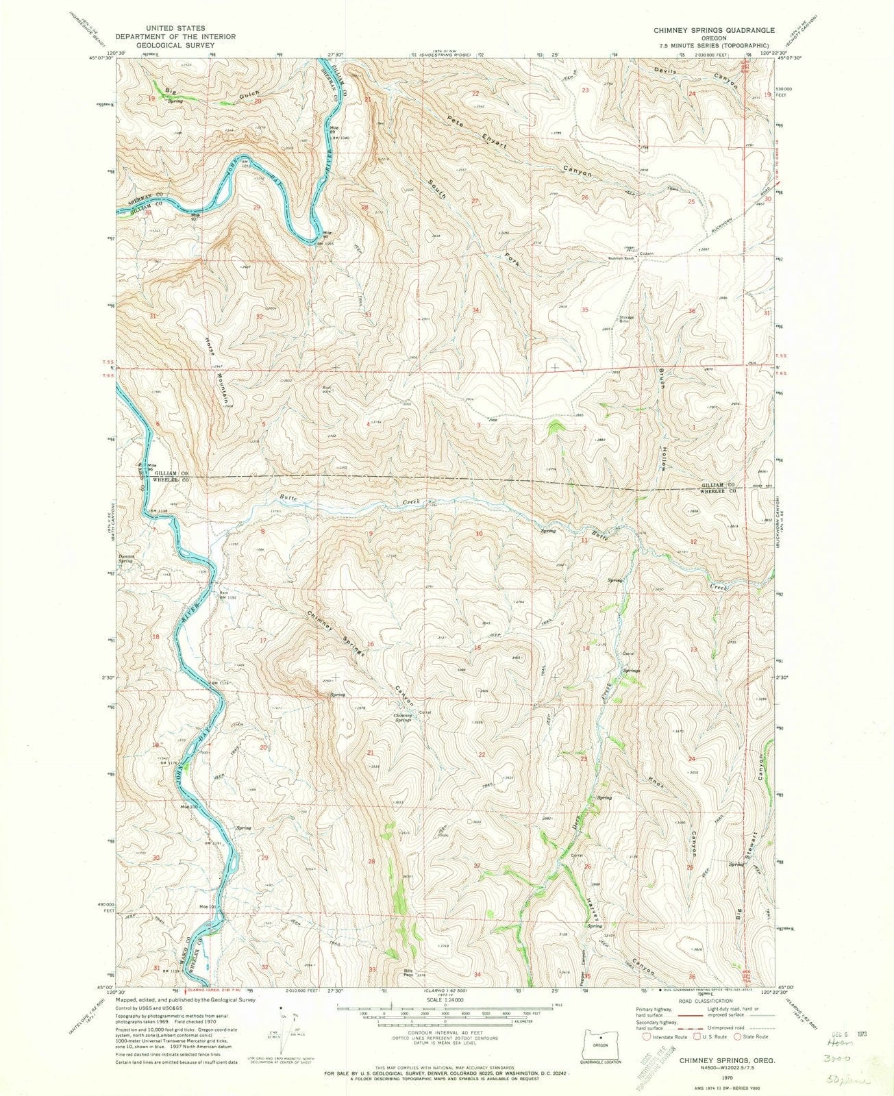 1970 Chimney Springs, OR - Oregon - USGS Topographic Map