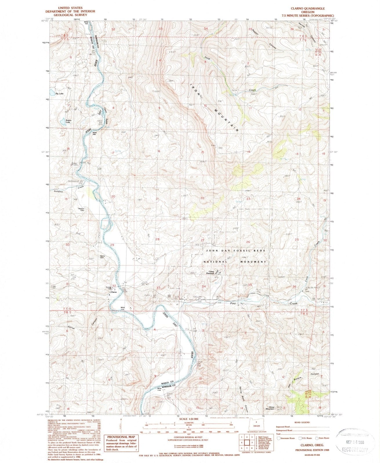 1988 Clarno, OR - Oregon - USGS Topographic Map