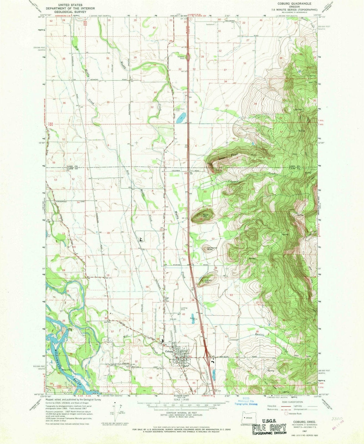 1967 Coburg, OR - Oregon - USGS Topographic Map