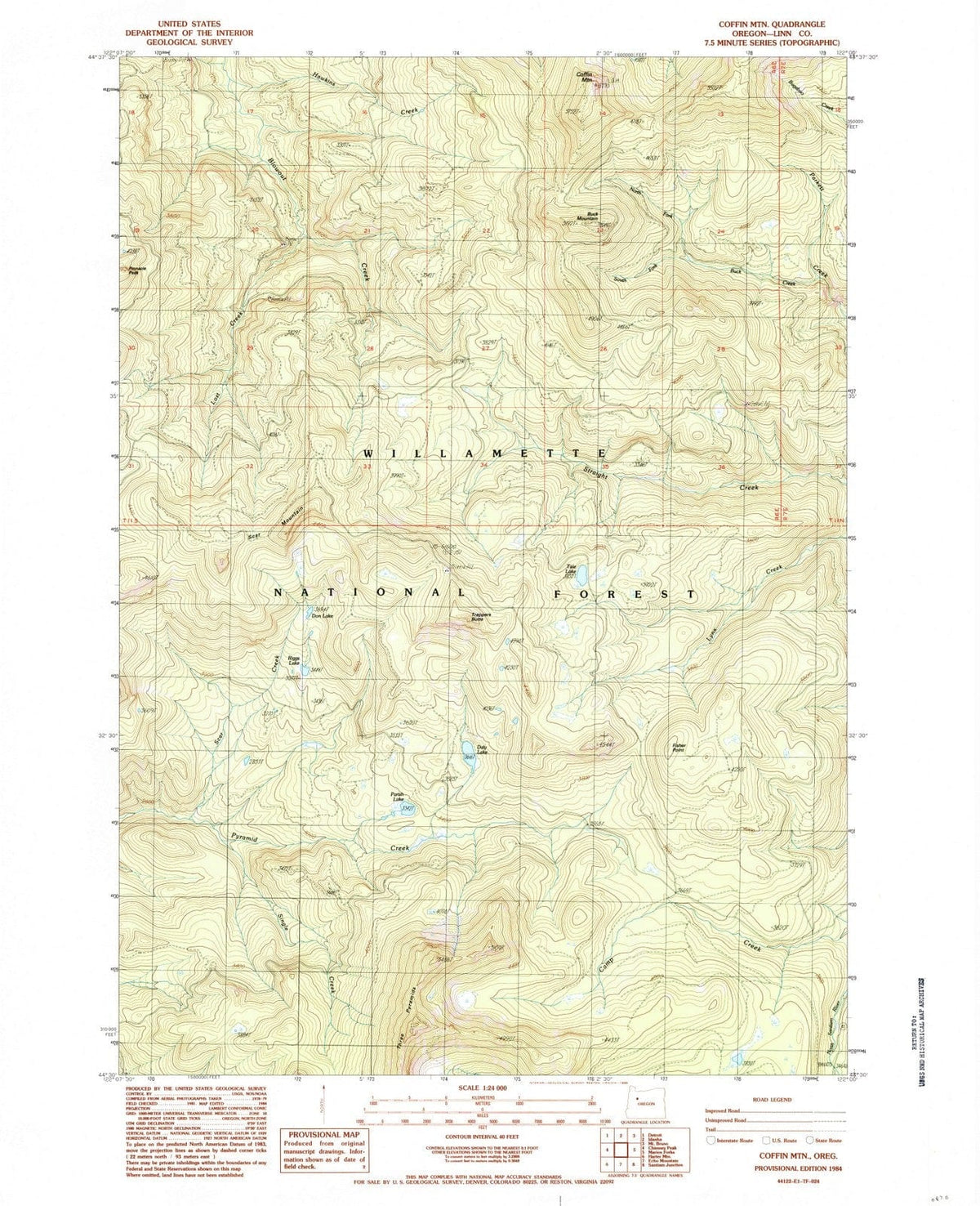 1984 Coffin Mountain, OR - Oregon - USGS Topographic Map