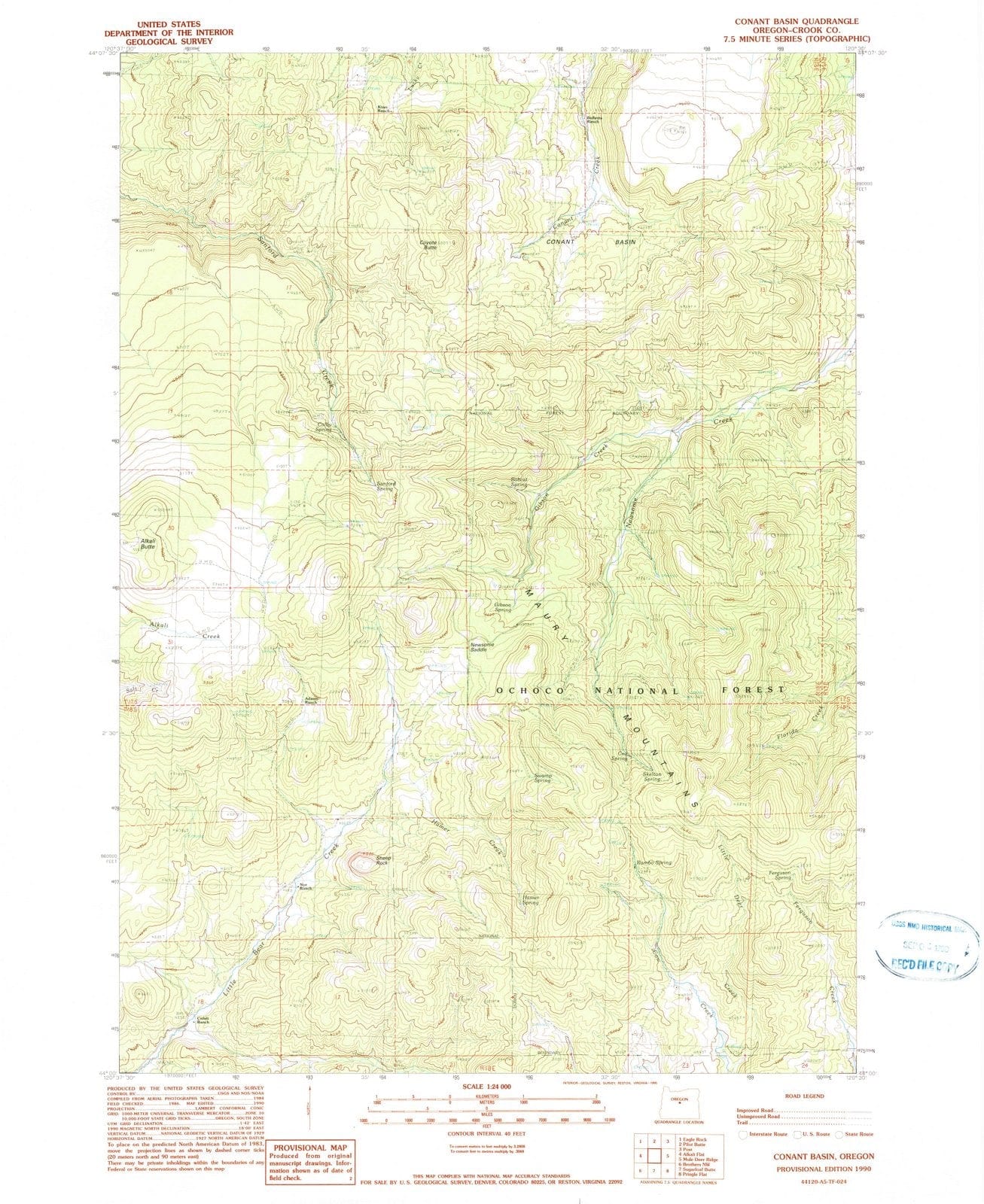 1990 Conant Basin, OR - Oregon - USGS Topographic Map
