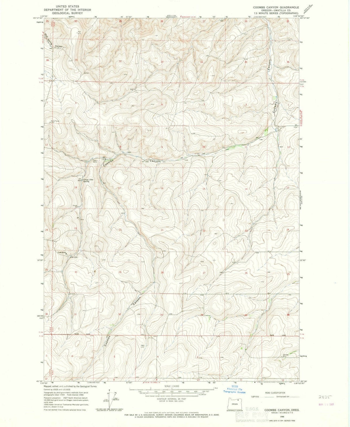 1966 Coombs Canyon, OR - Oregon - USGS Topographic Map