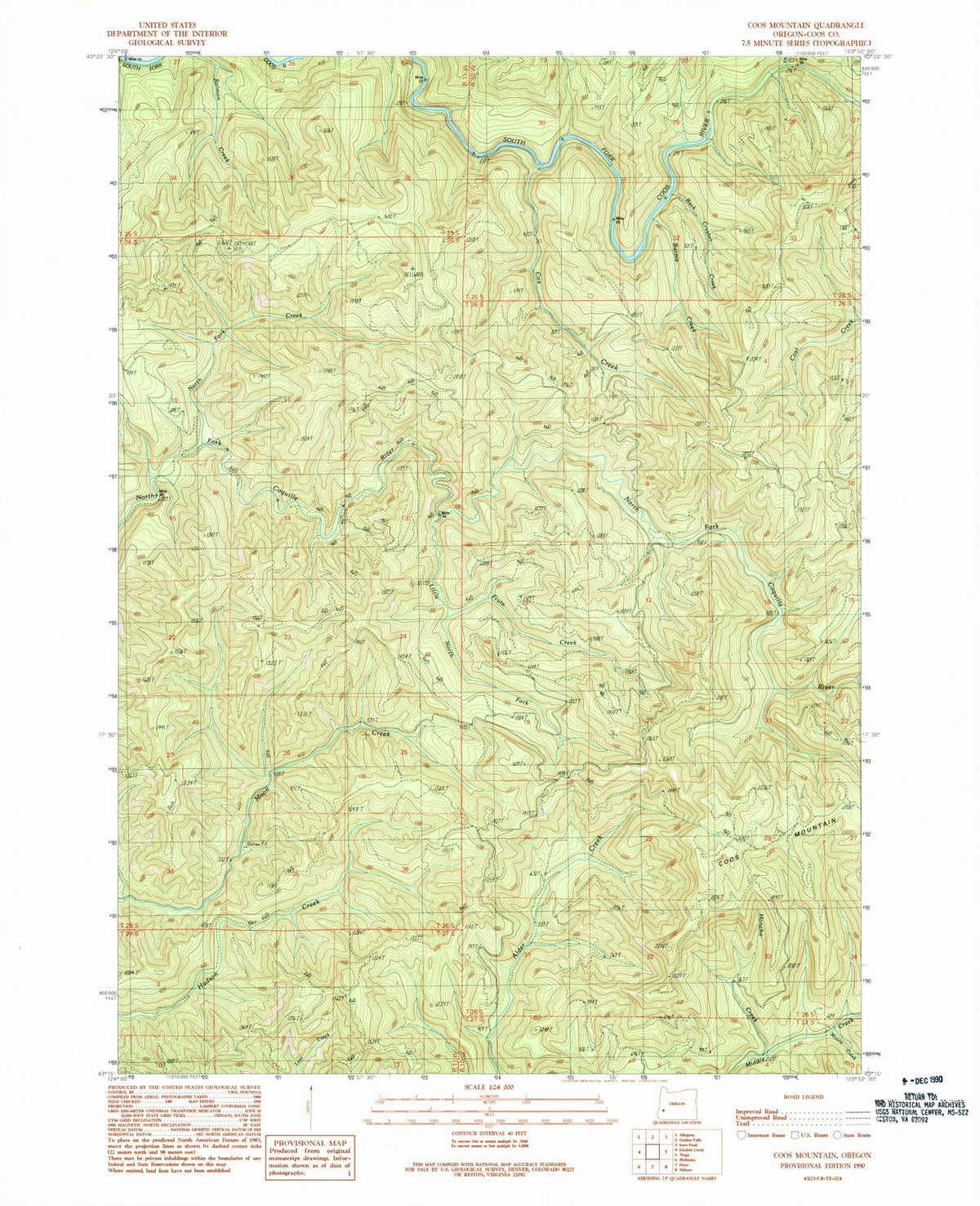 1990 Coos Mountain, OR - Oregon - USGS Topographic Map