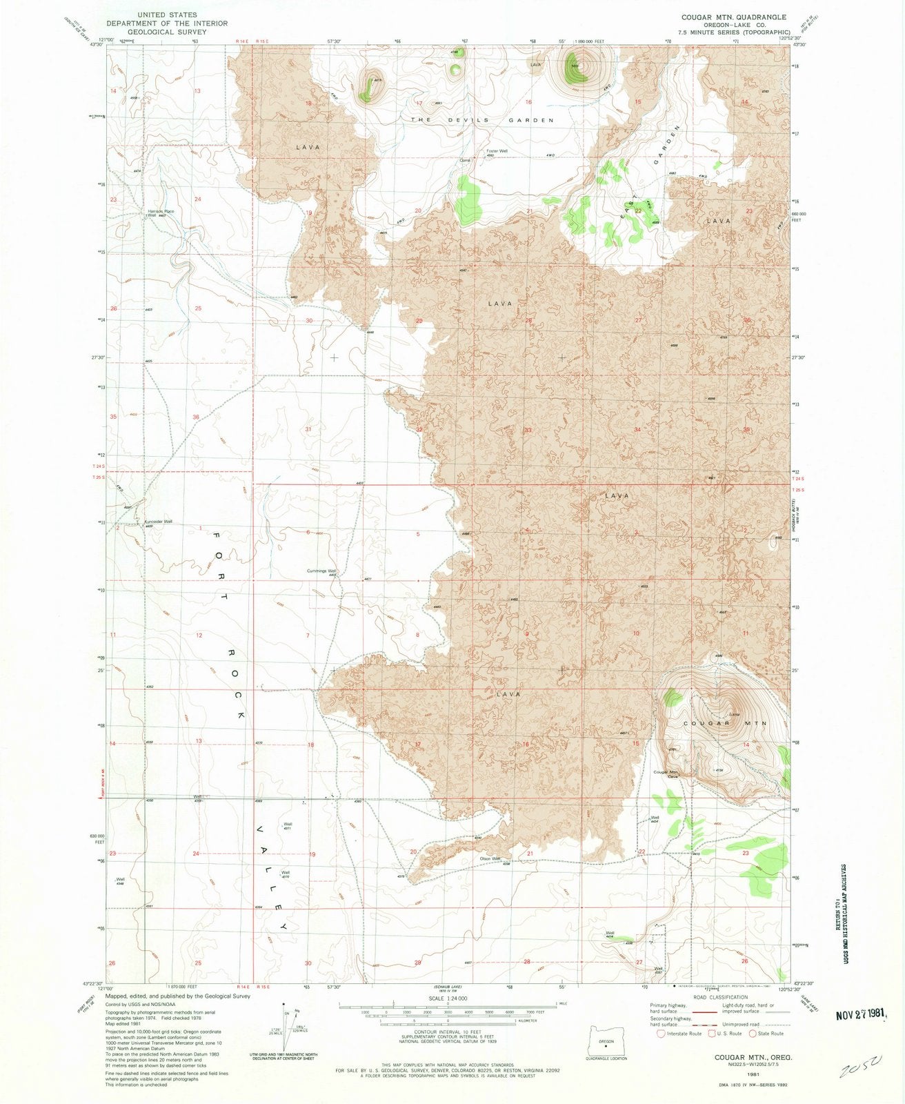 1981 Cougar MTN, OR - Oregon - USGS Topographic Map