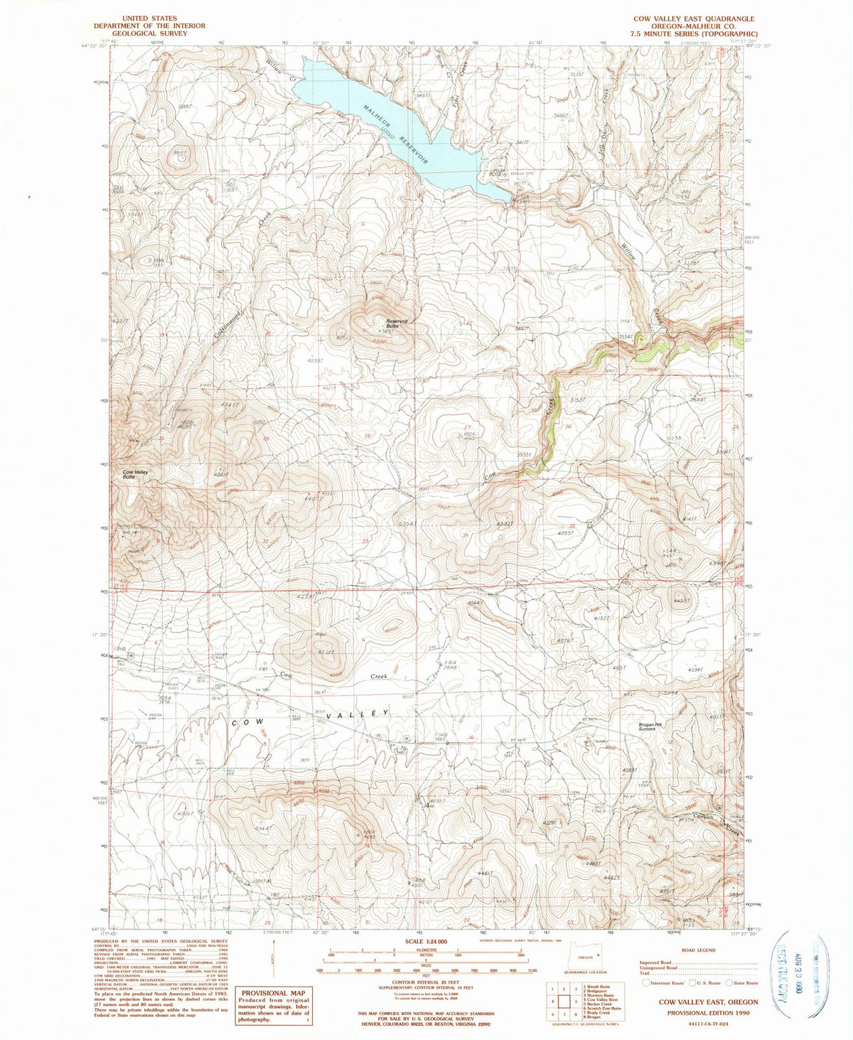 1990 Cow Valley East, OR - Oregon - USGS Topographic Map