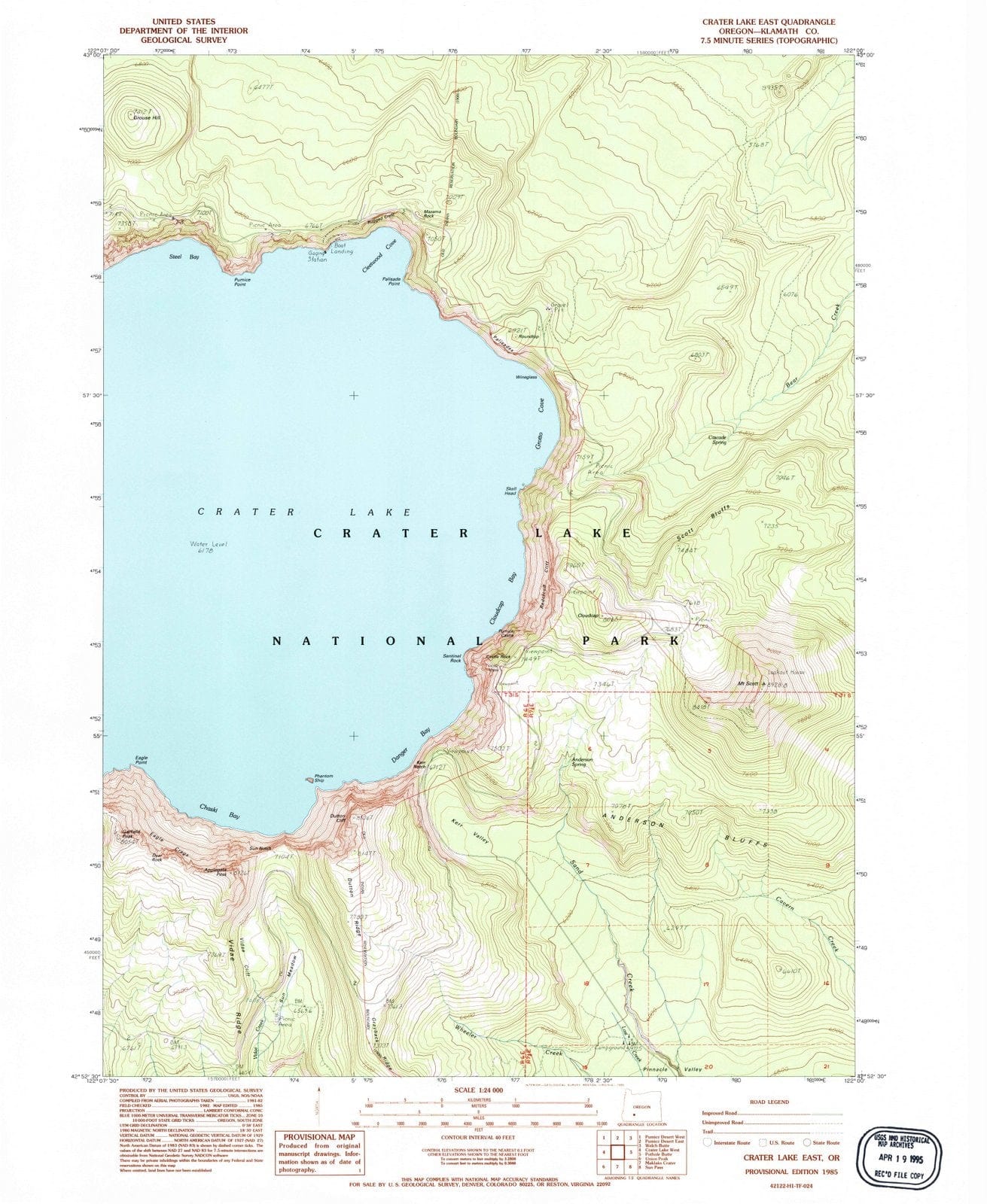 1985 Crater Lake East, OR - Oregon - USGS Topographic Map