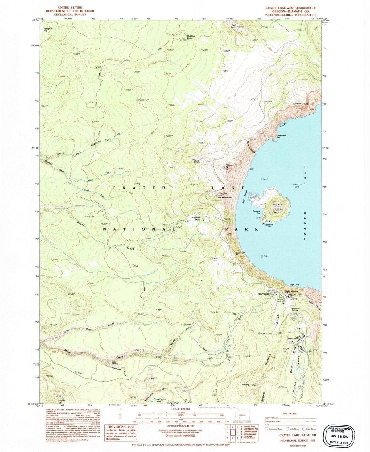 1985 Crater Lake West, OR - Oregon - USGS Topographic Map