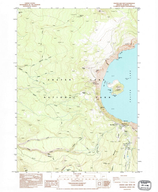 1985 Crater Lake West, OR - Oregon - USGS Topographic Map