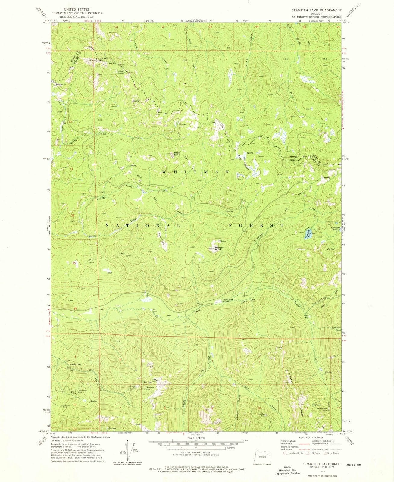 1972 Crawfish Lake, OR - Oregon - USGS Topographic Map