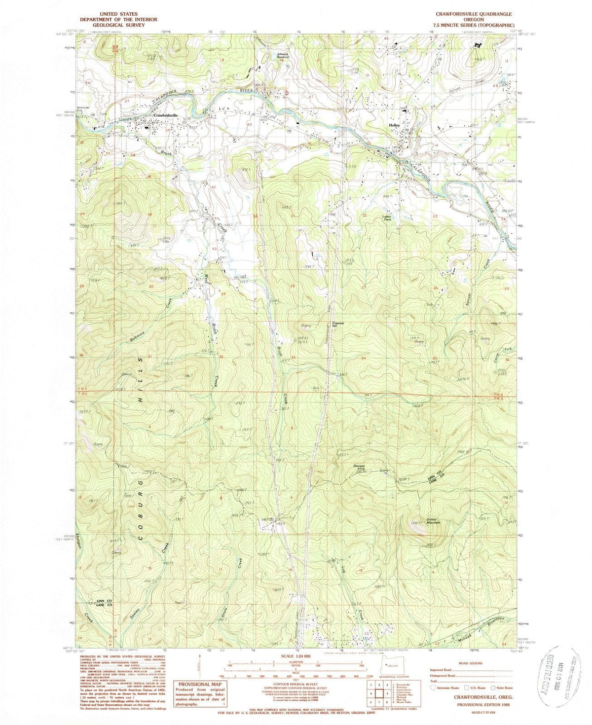1988 Crawfordsville, OR - Oregon - USGS Topographic Map