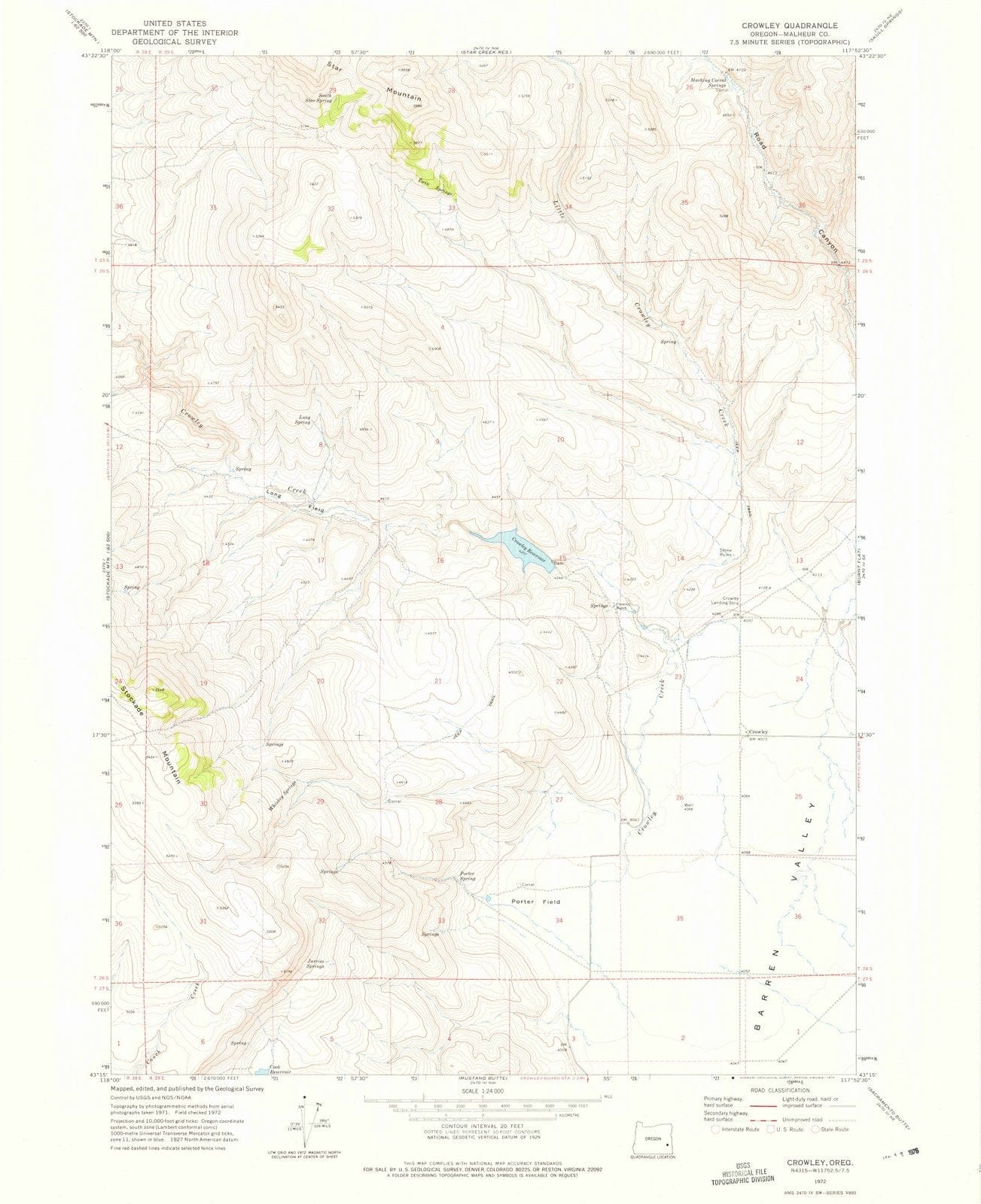 1972 Crowley, OR - Oregon - USGS Topographic Map