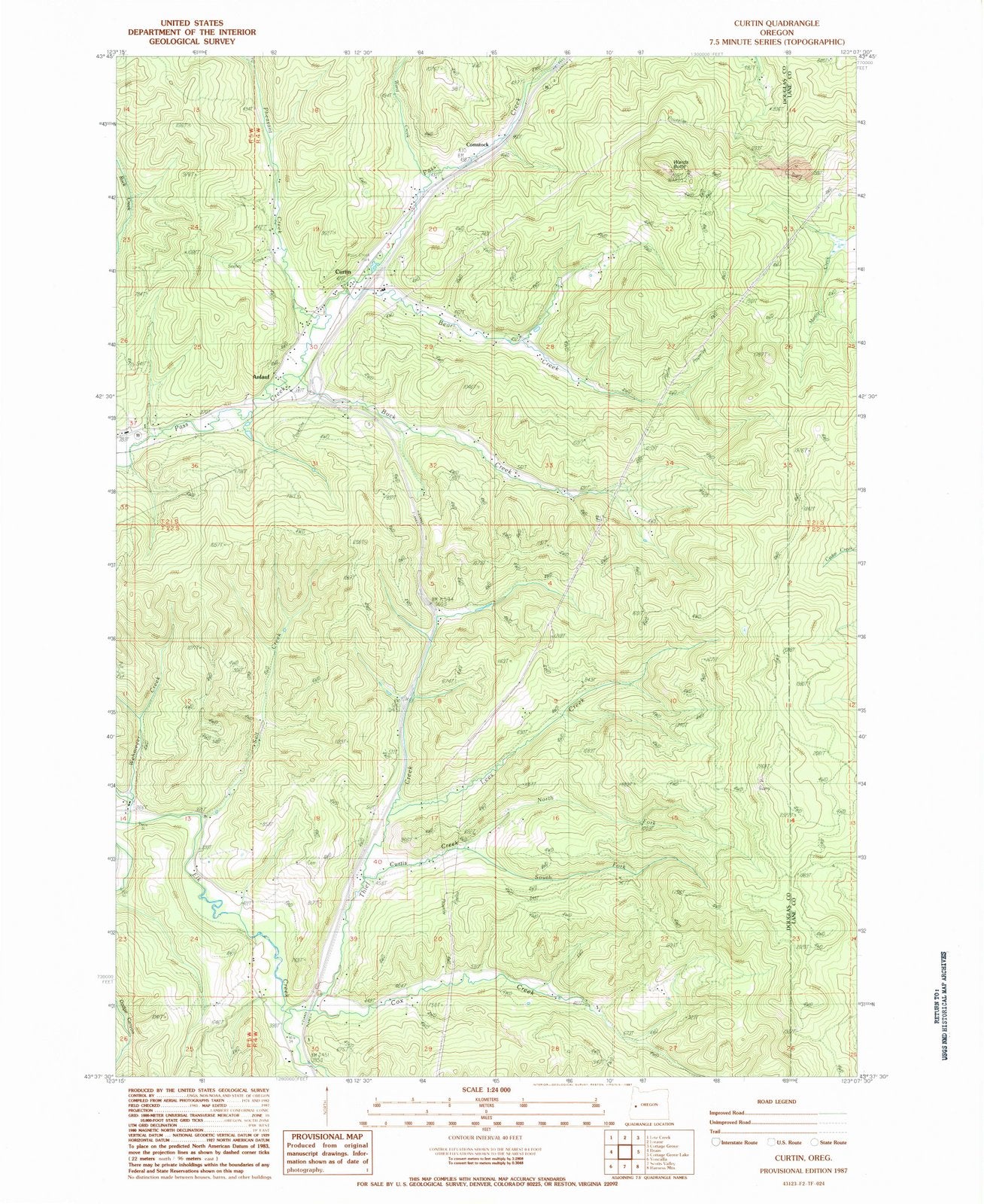 1987 Curtin, OR - Oregon - USGS Topographic Map