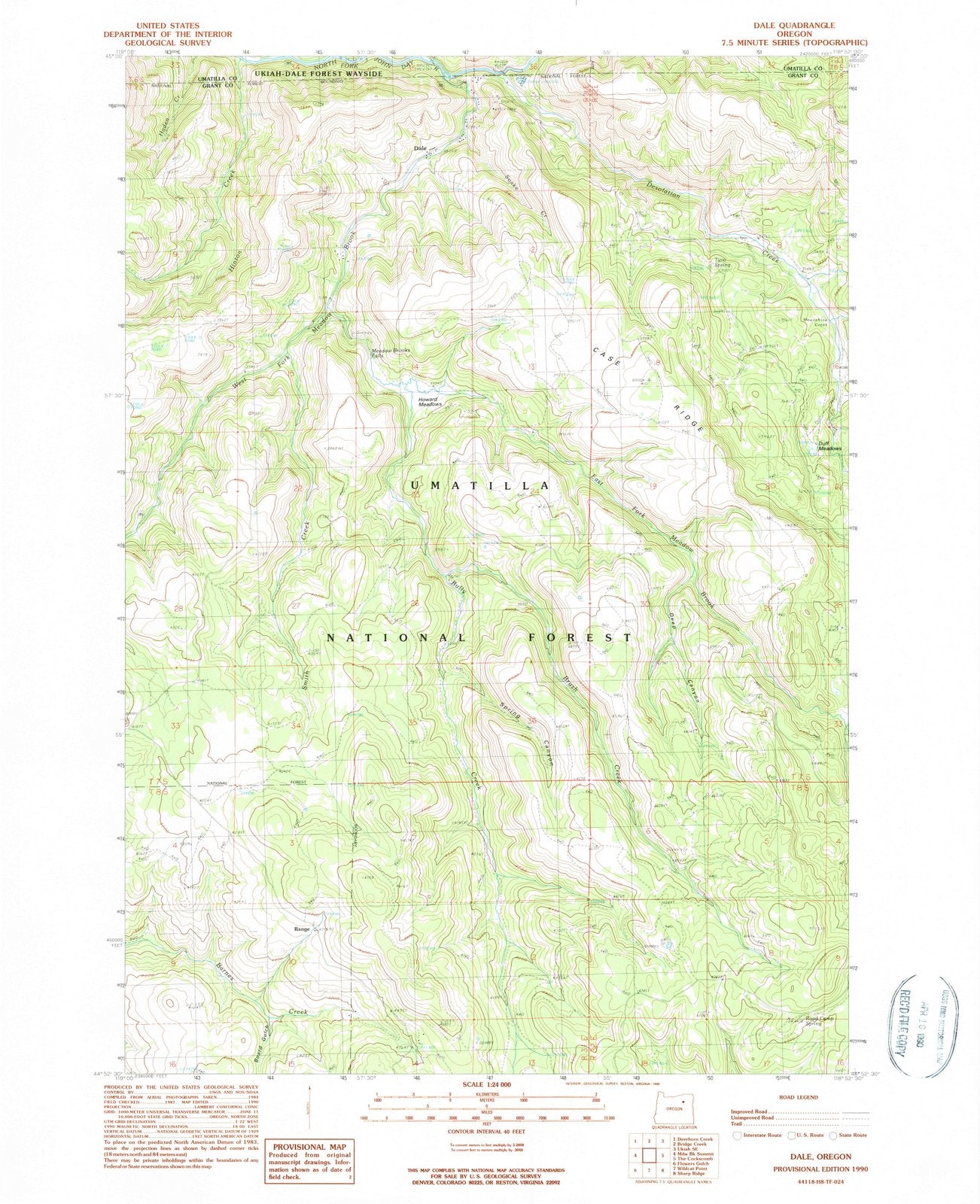 1990 Dale, OR - Oregon - USGS Topographic Map