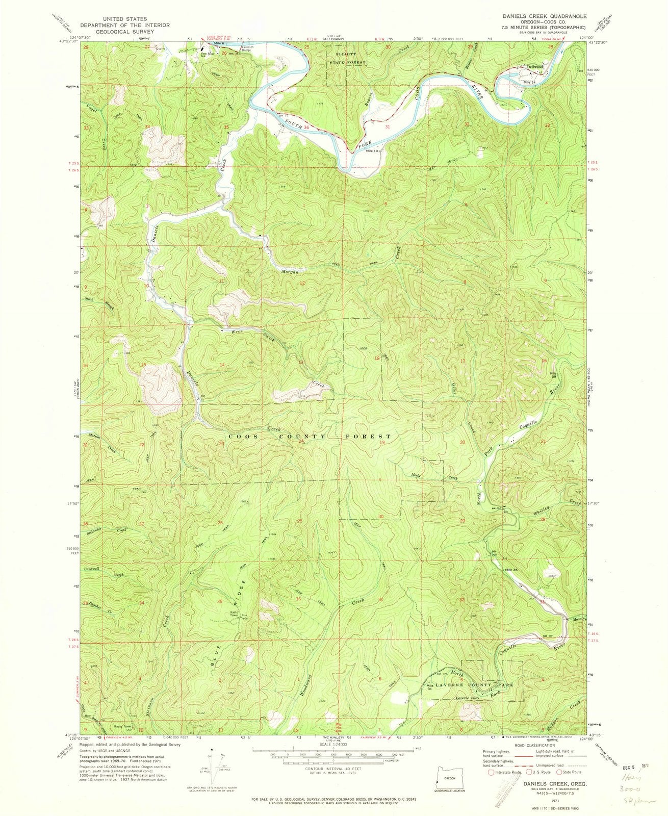 1971 Daniels Creek, OR - Oregon - USGS Topographic Map