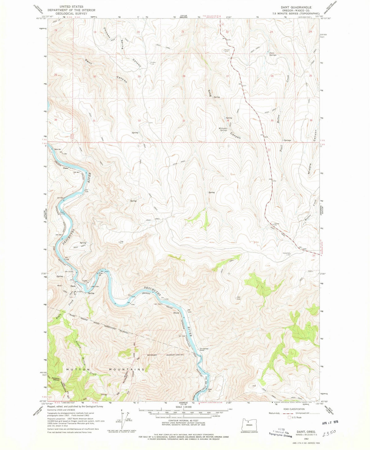 1962 Dant, OR - Oregon - USGS Topographic Map