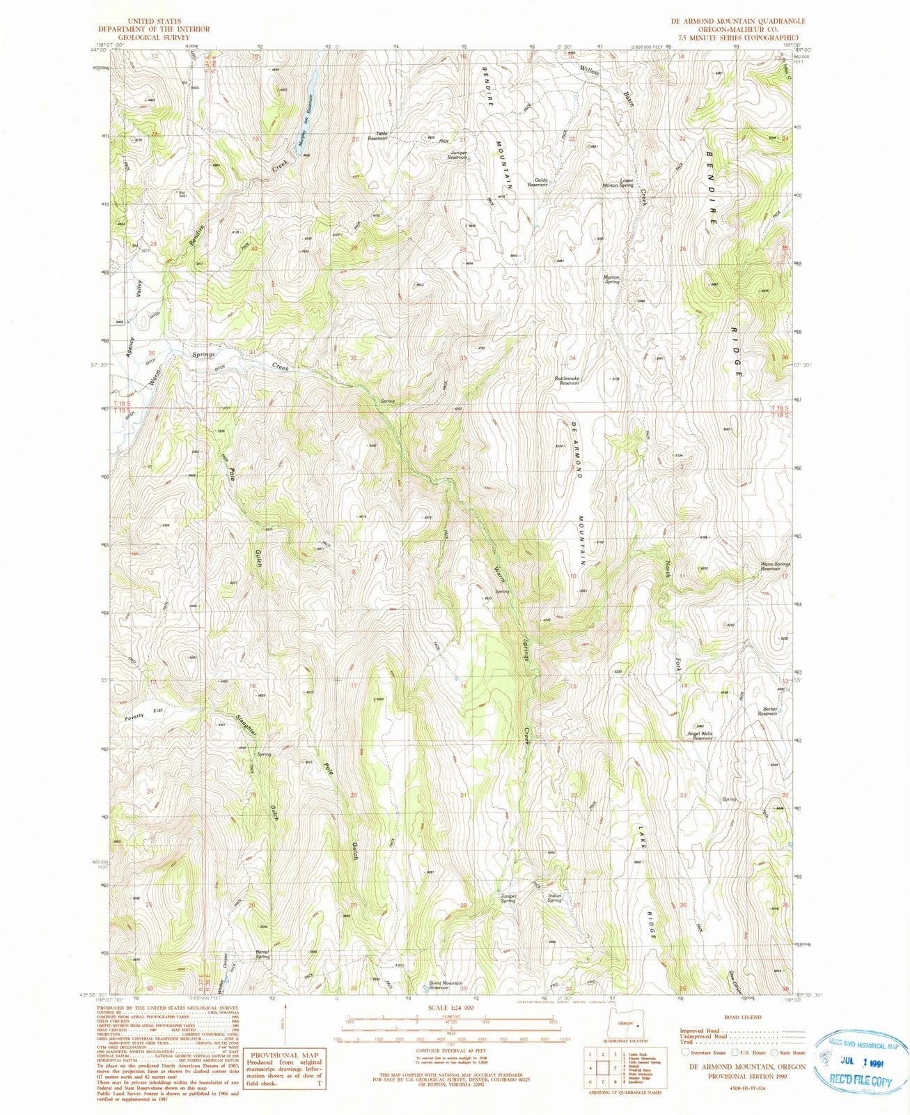 1990 De Armond Mountain, OR - Oregon - USGS Topographic Map