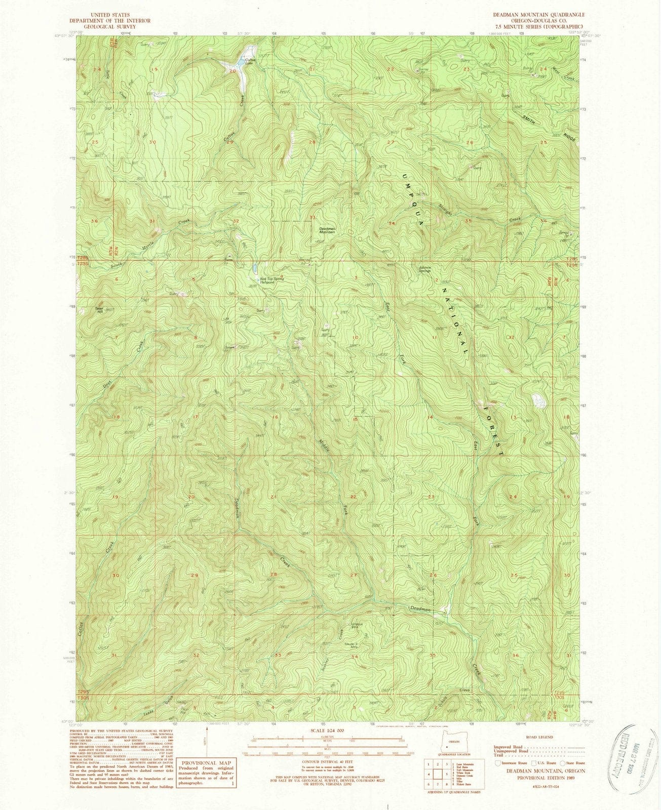 1989 Deadman Mountain, OR - Oregon - USGS Topographic Map