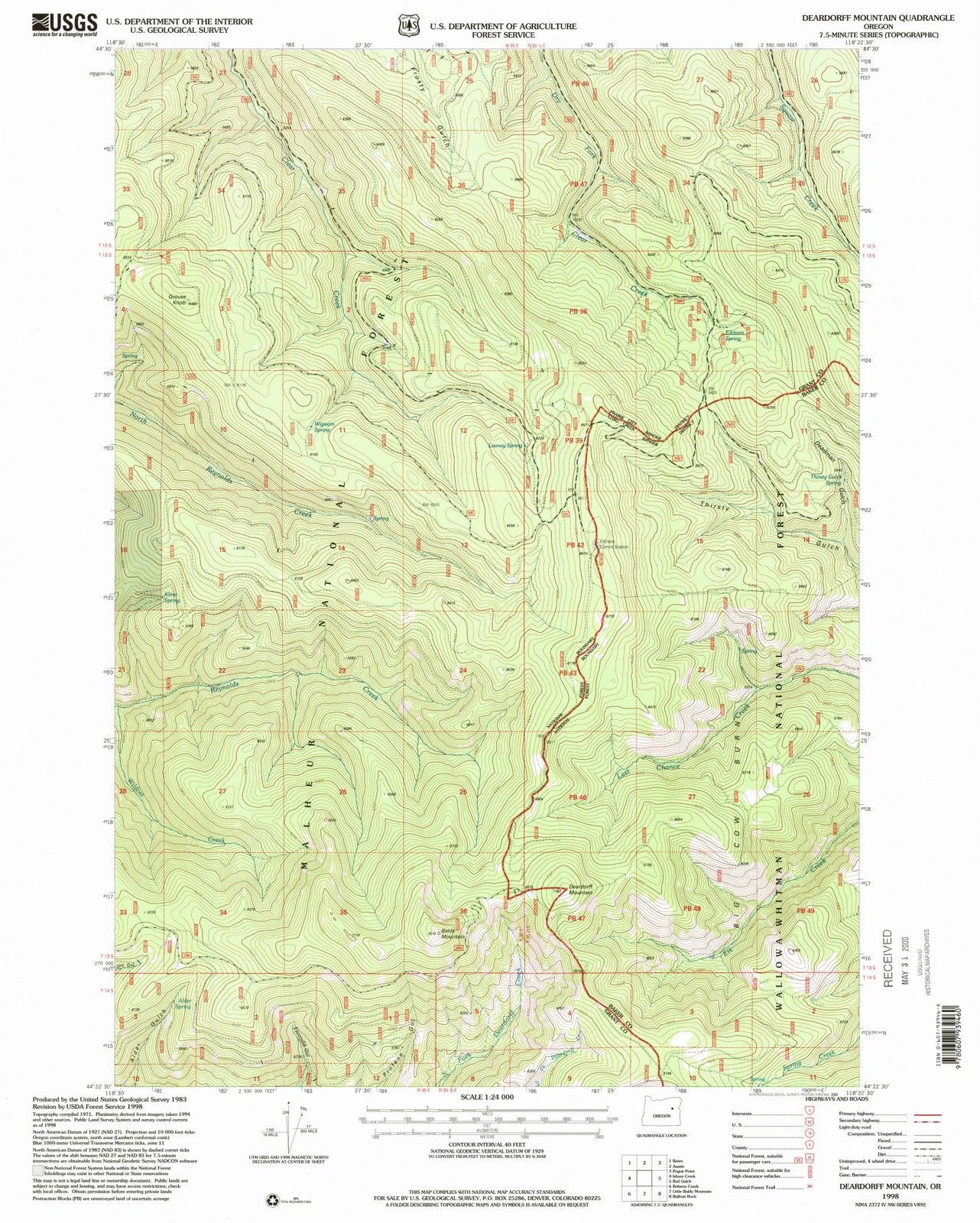 1998 Deardorff Mountain, OR - Oregon - USGS Topographic Map
