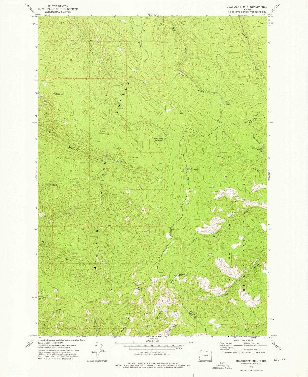 1972 Deardorff MTN, OR - Oregon - USGS Topographic Map