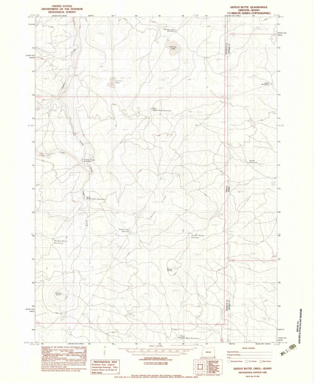 1982 Defeat Butte, OR - Oregon - USGS Topographic Map