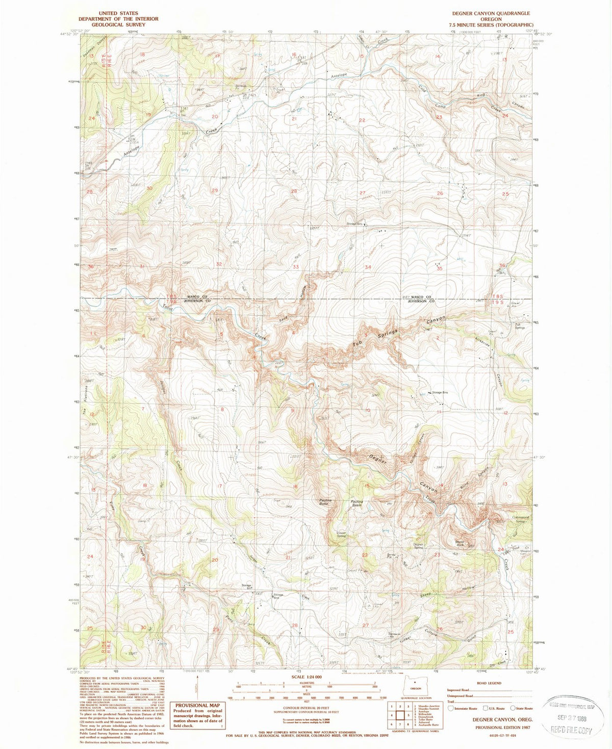 1987 Degner Canyon, OR - Oregon - USGS Topographic Map