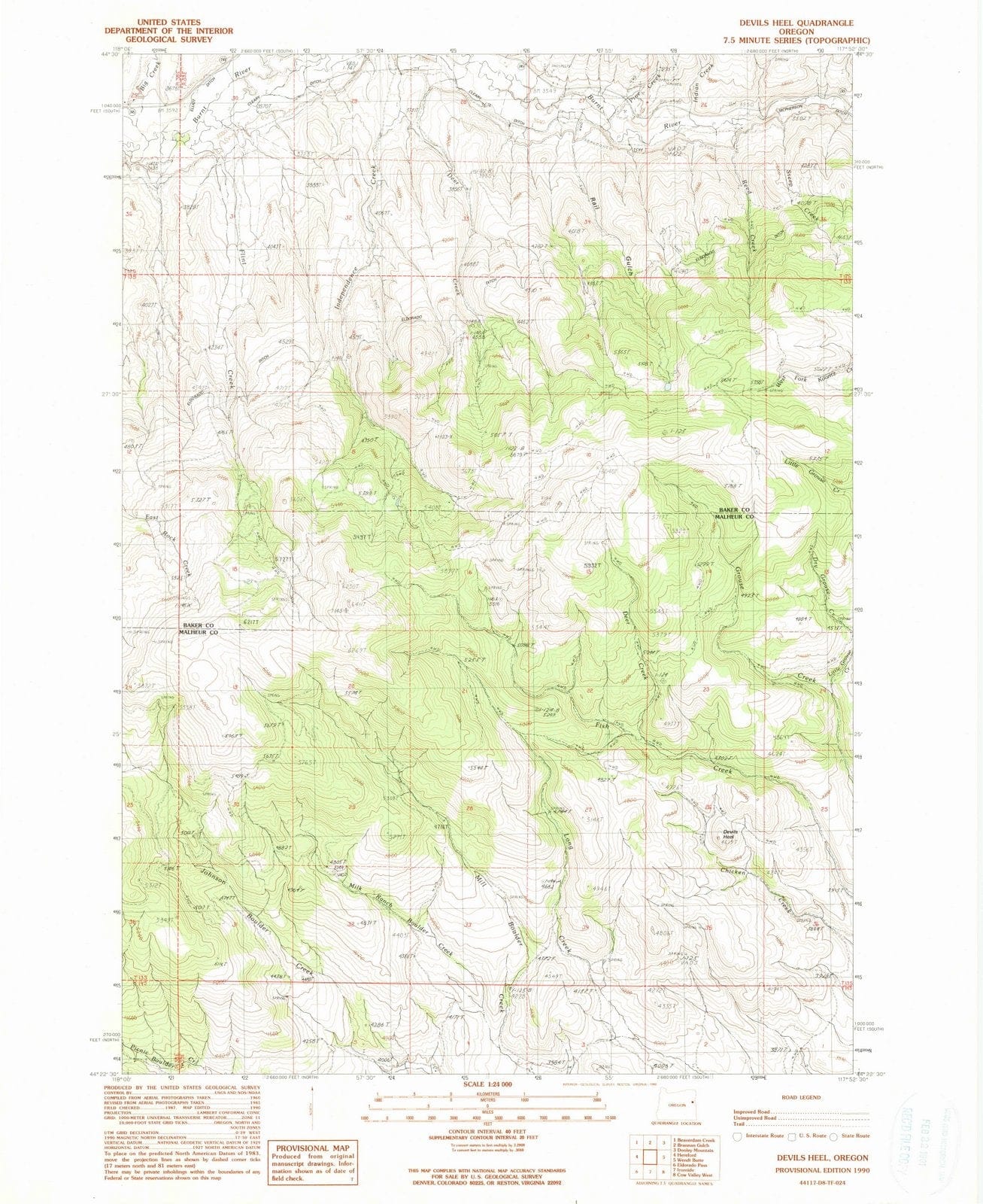 1990 Devils Heel, OR - Oregon - USGS Topographic Map
