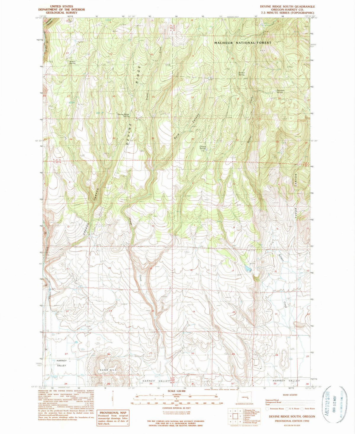 1990 Devine Ridge South, OR - Oregon - USGS Topographic Map