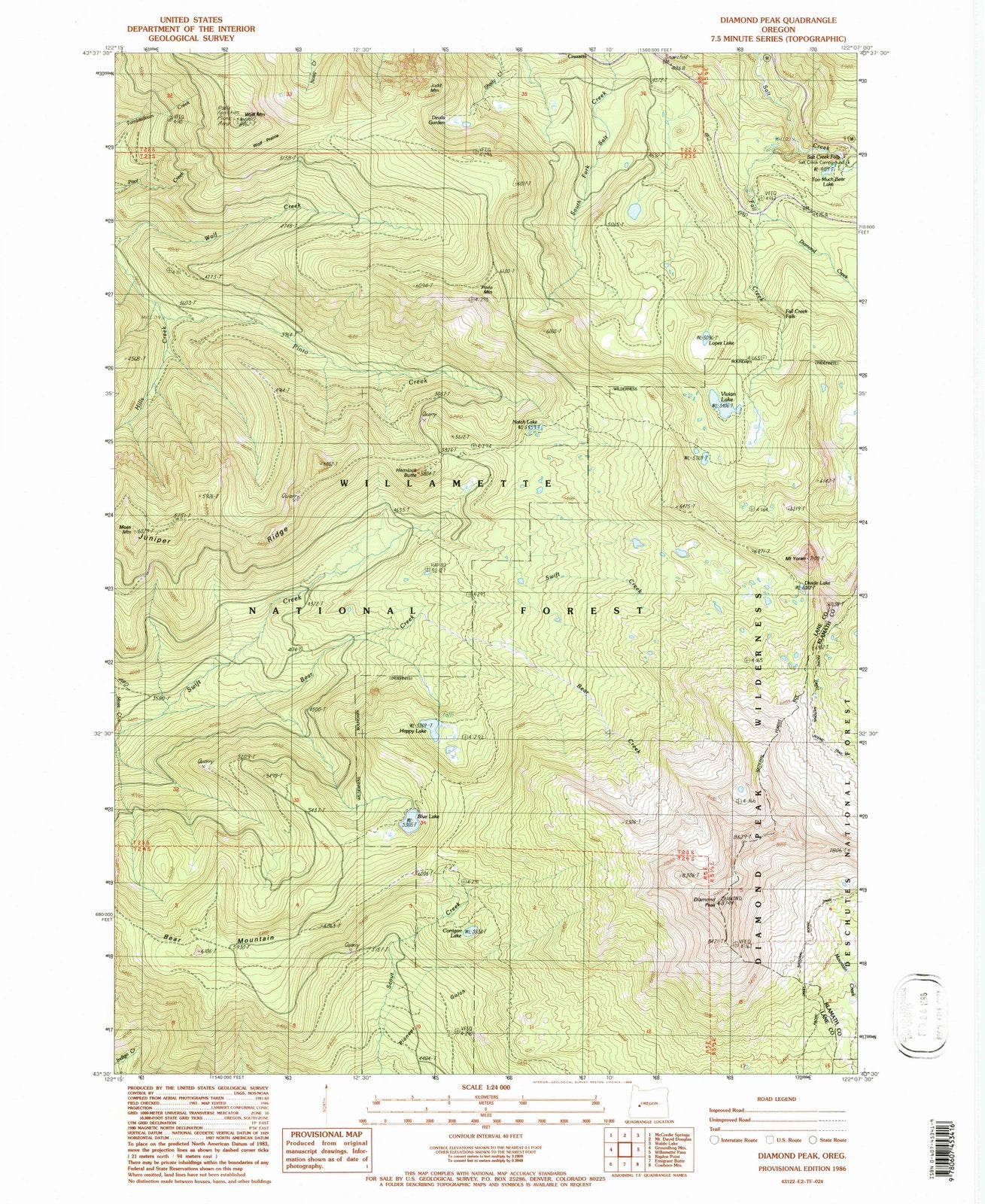 1986 Diamond Peak, OR - Oregon - USGS Topographic Map