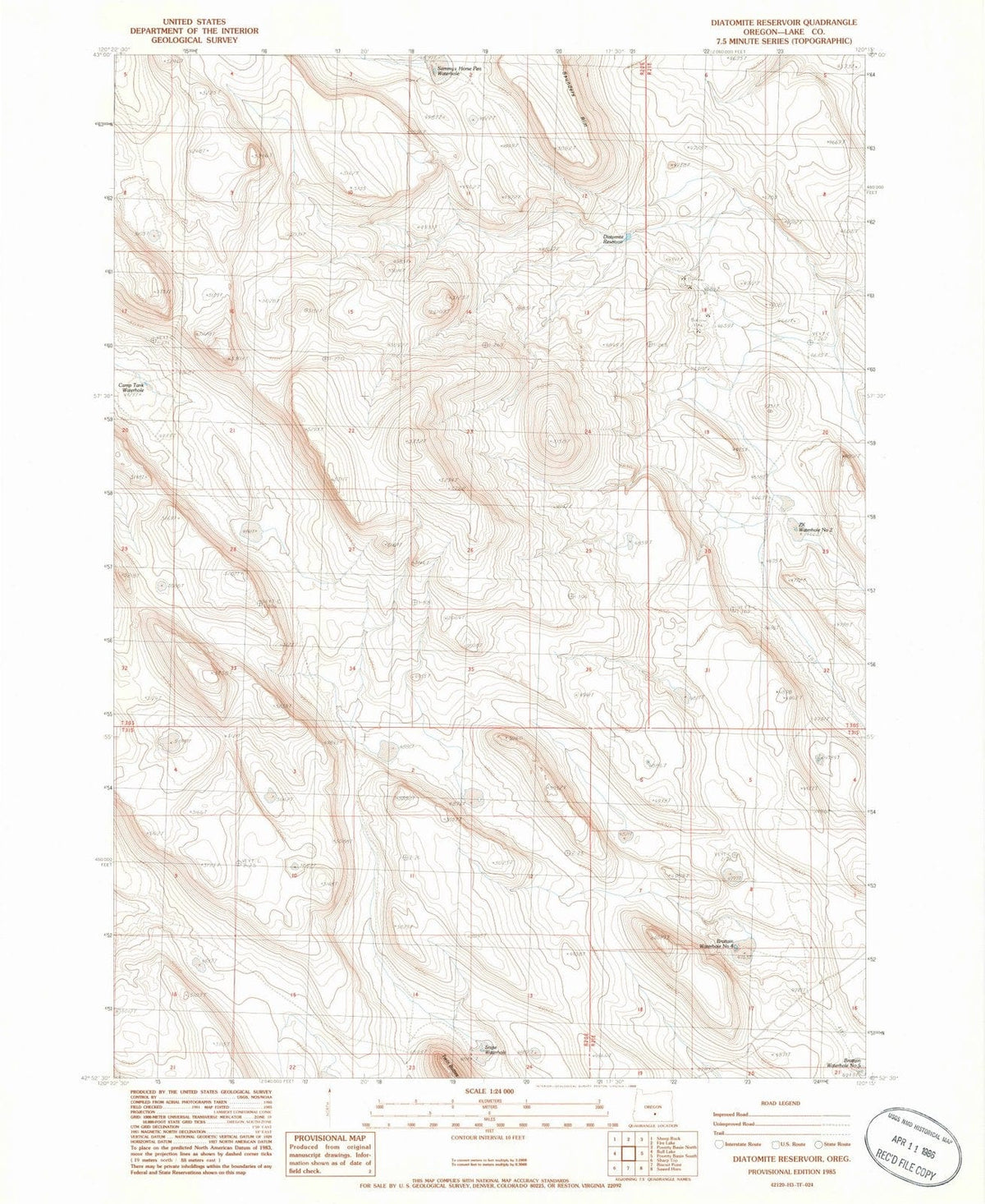 1985 Diatomite Reservoir, OR - Oregon - USGS Topographic Map