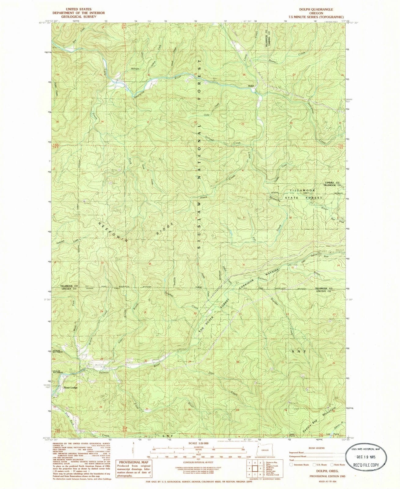 1985 Dolph, OR - Oregon - USGS Topographic Map