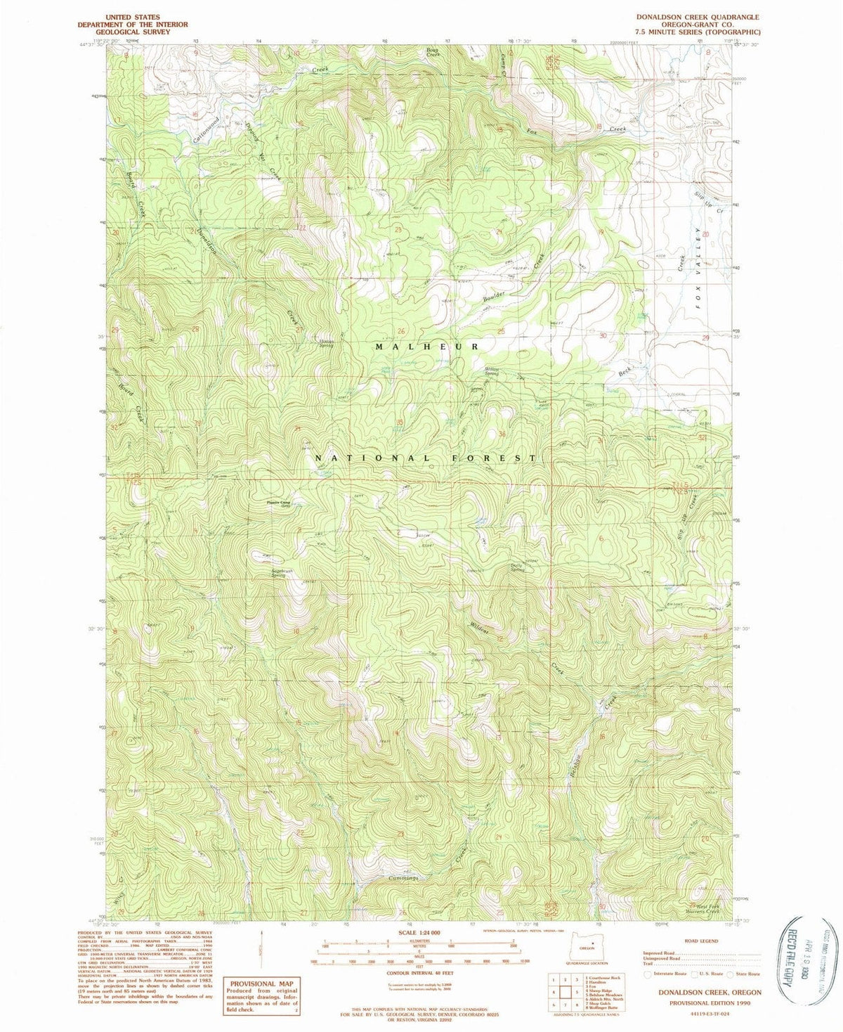 1990 Donaldson Creek, OR - Oregon - USGS Topographic Map