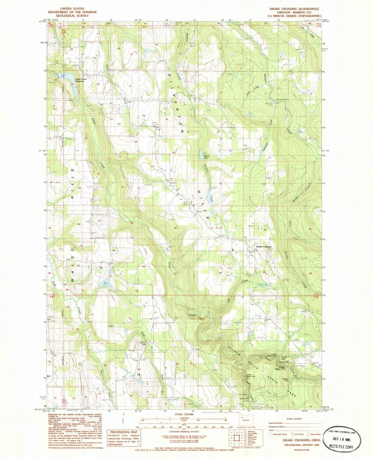 1985 Drake Crossing, OR - Oregon - USGS Topographic Map