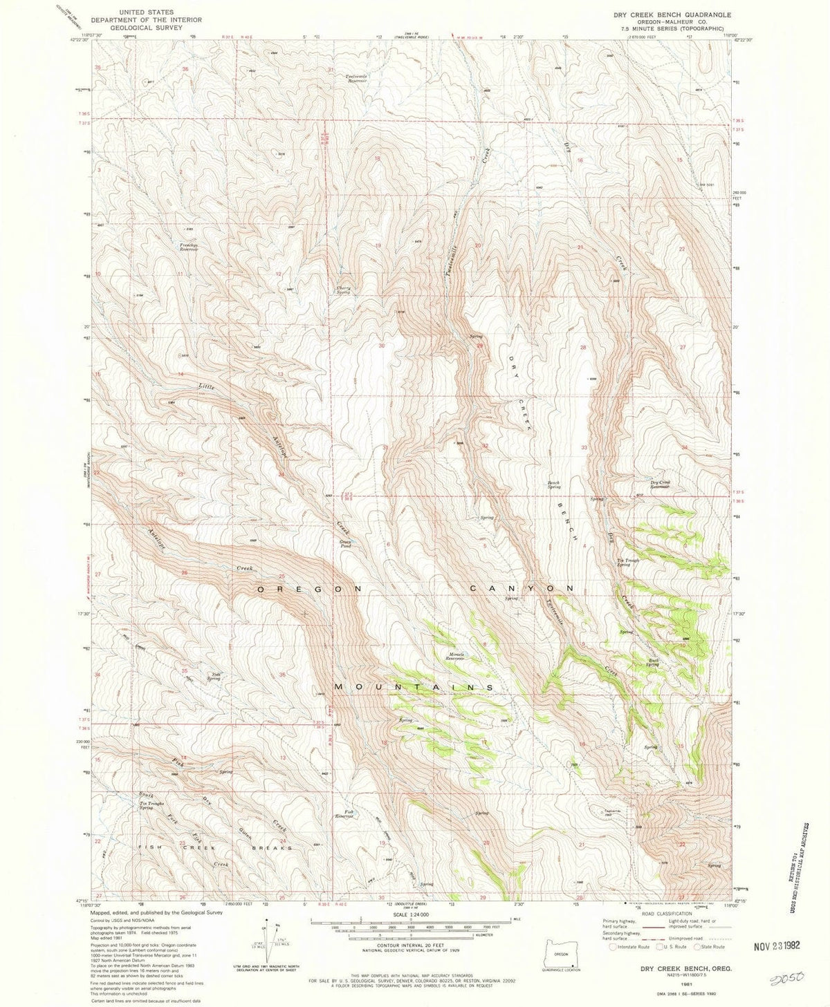 1981 Dry Creek Bench, OR - Oregon - USGS Topographic Map
