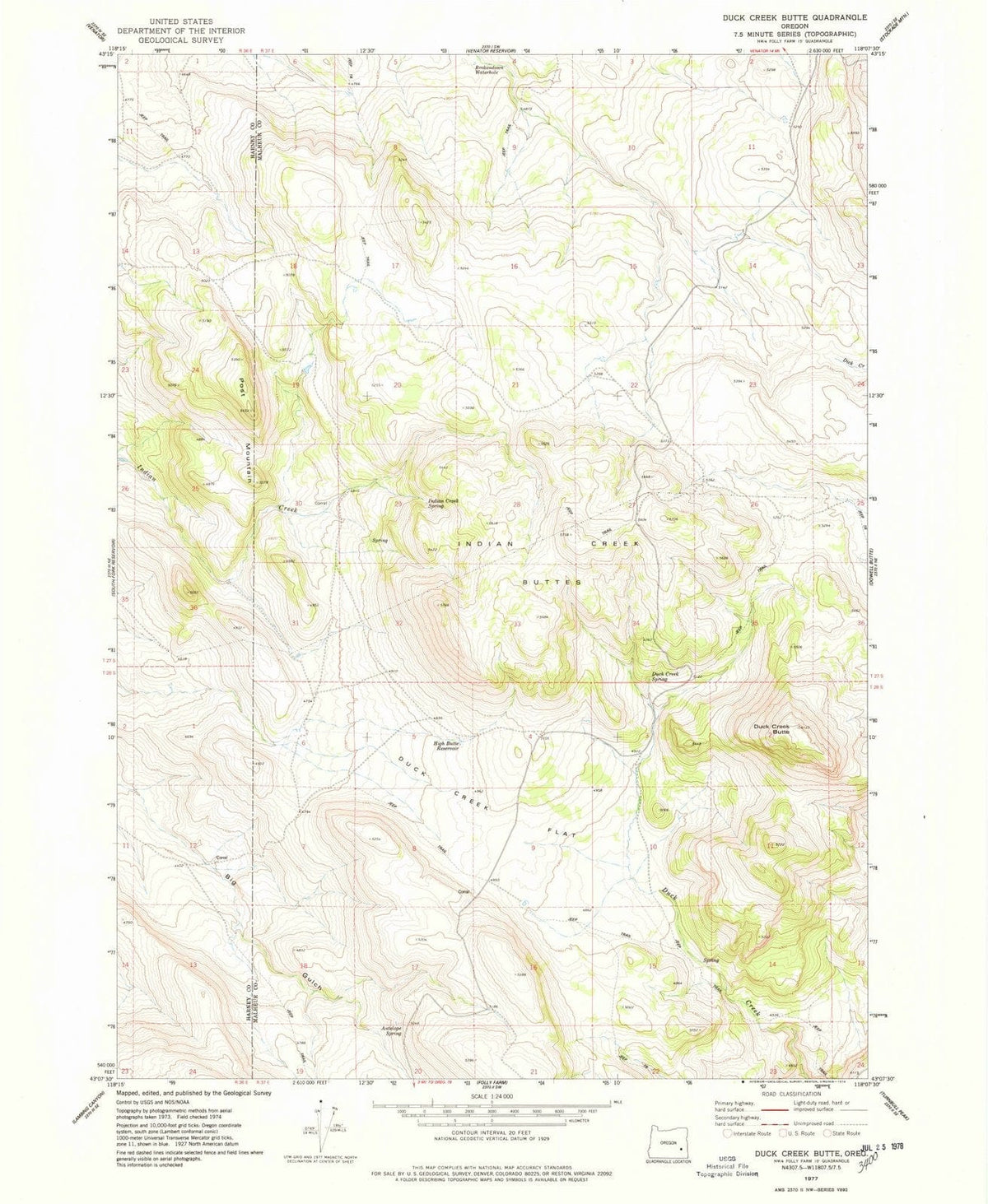 1977 Duck Creek Butte, OR - Oregon - USGS Topographic Map