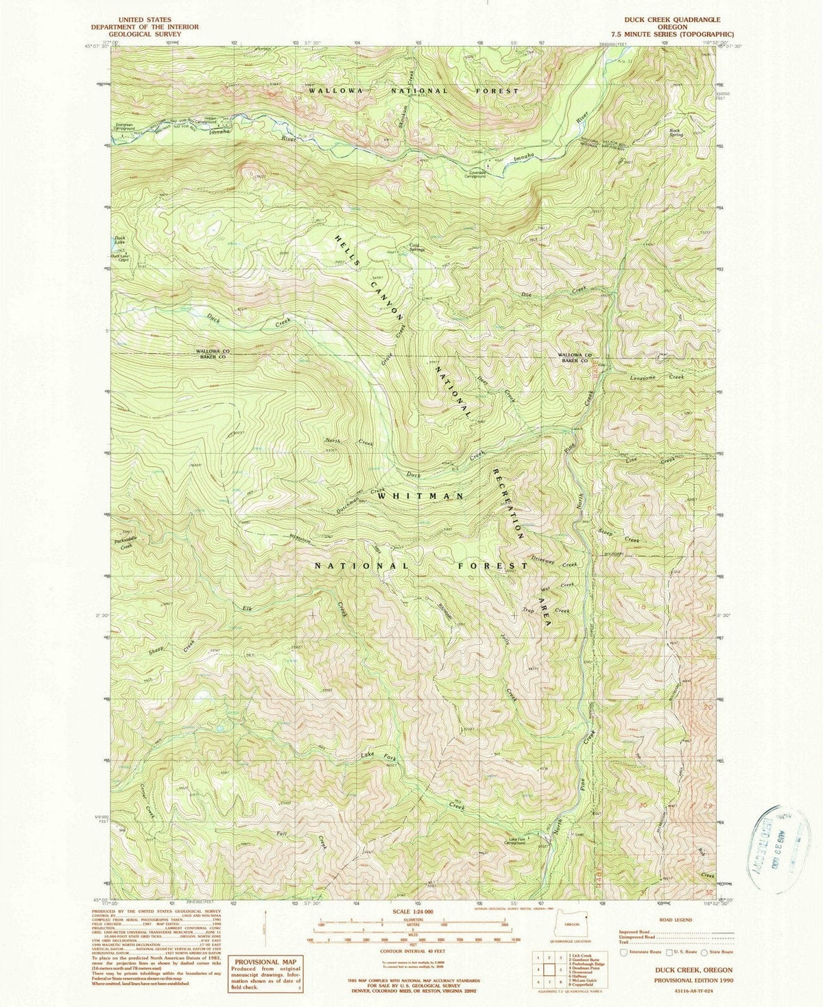 1990 Duck Creek, OR - Oregon - USGS Topographic Map