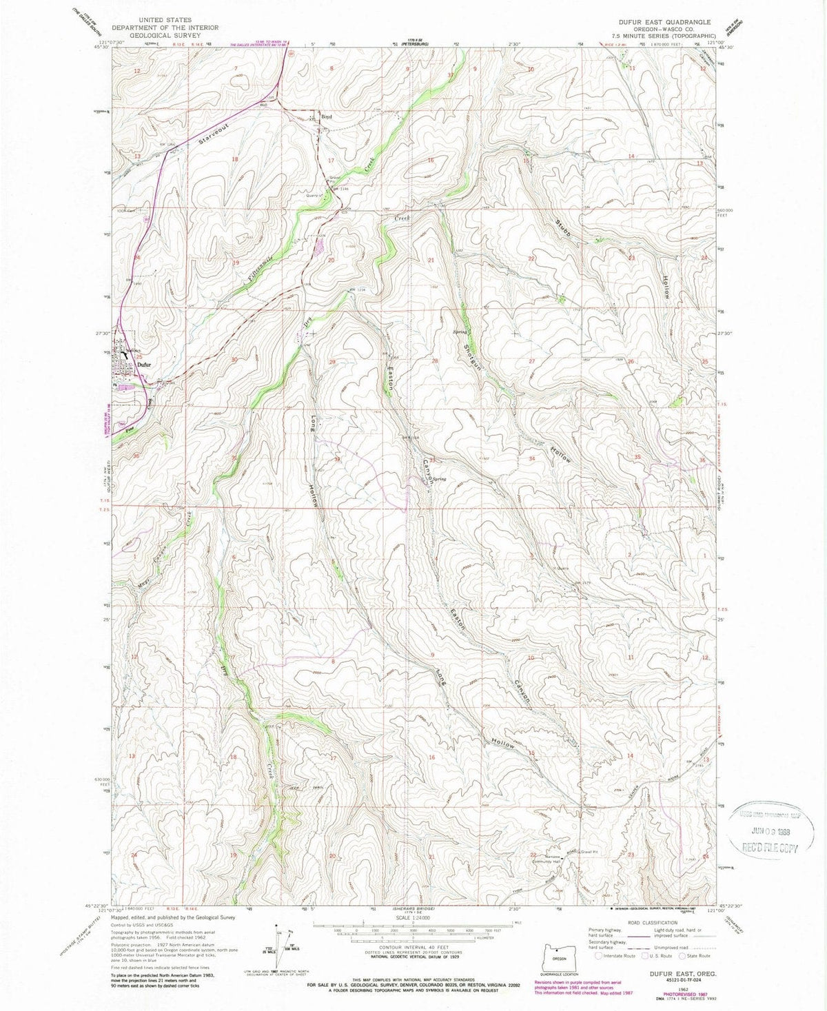 1962 Dufur East, OR - Oregon - USGS Topographic Map