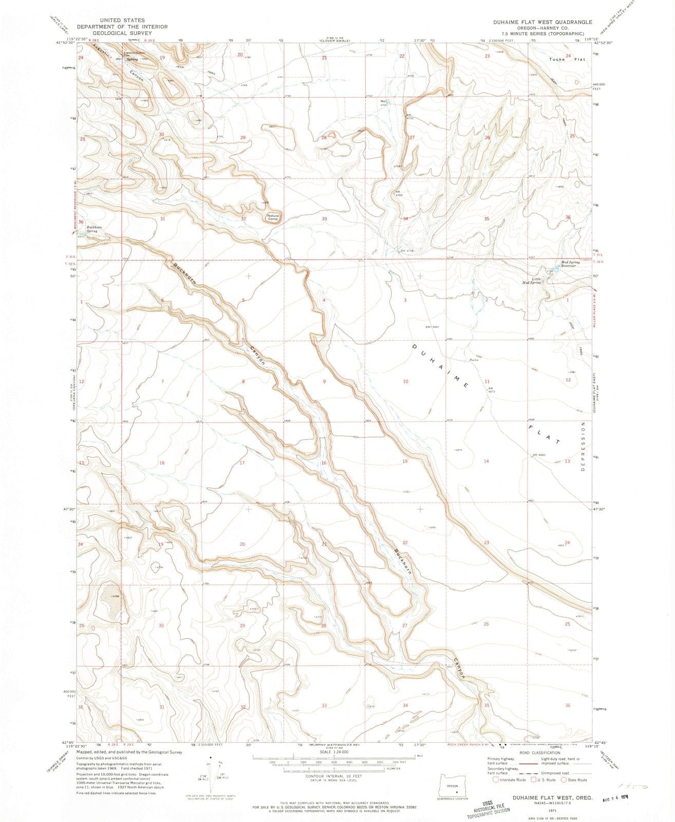 1971 Duhaime Flat West, OR - Oregon - USGS Topographic Map