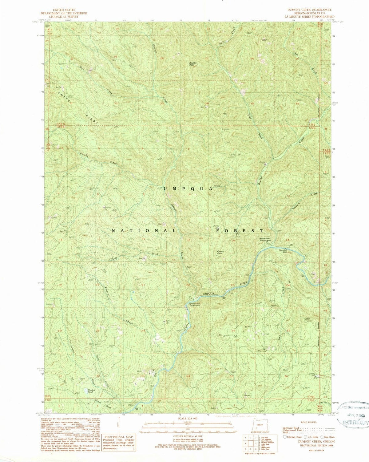 1989 Dumont Creek, OR - Oregon - USGS Topographic Map