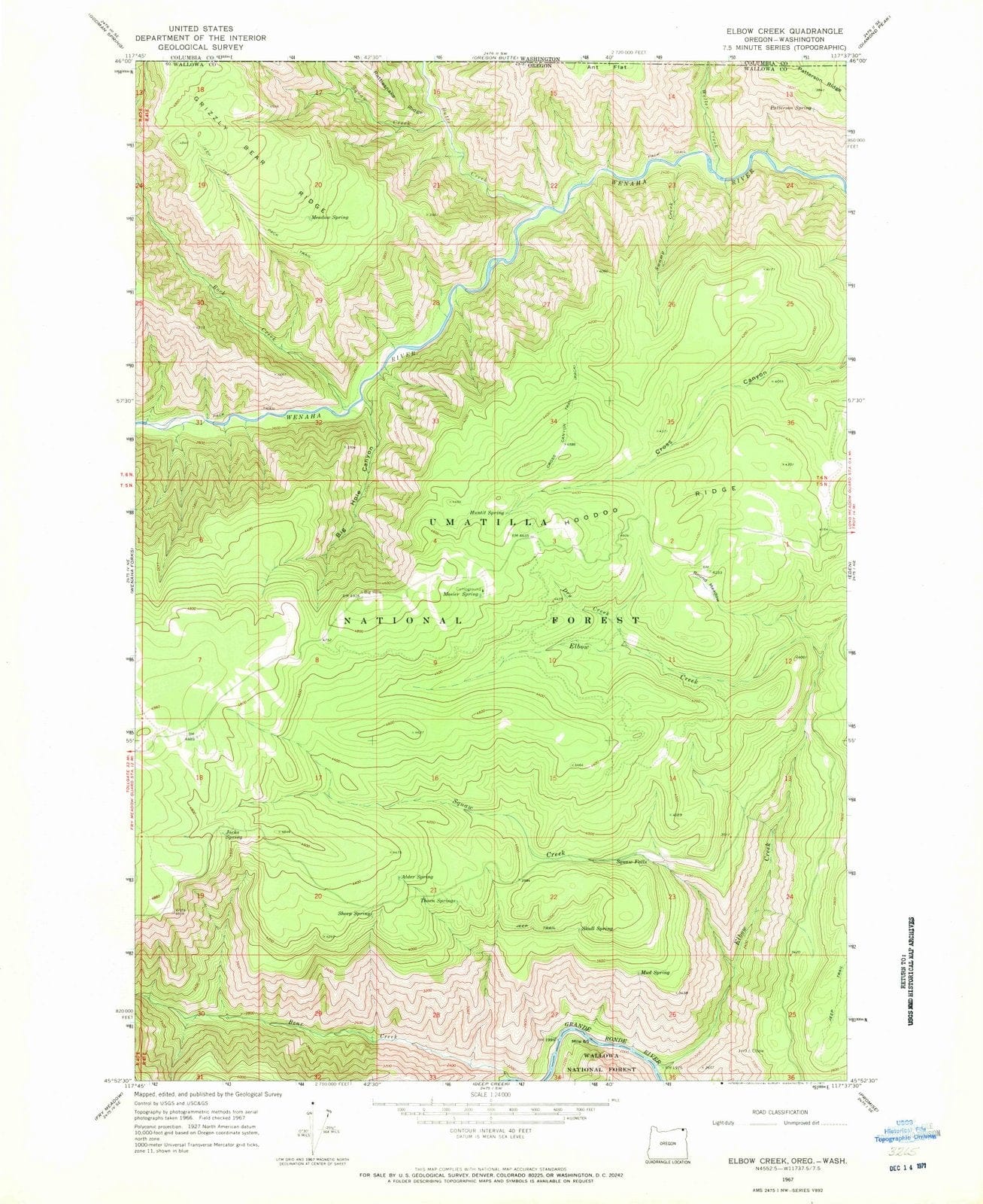 1967 Elbow Creek, OR - Oregon - USGS Topographic Map
