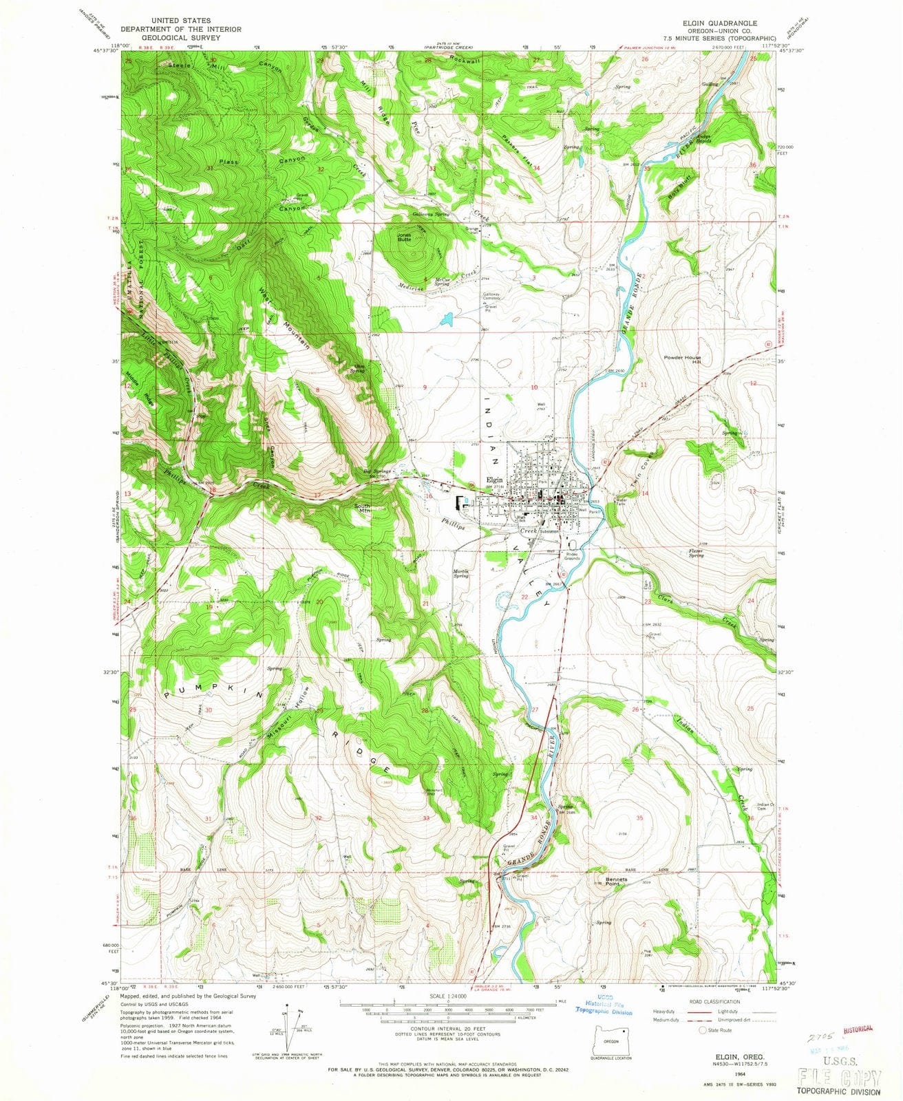 1964 Elgin, OR - Oregon - USGS Topographic Map