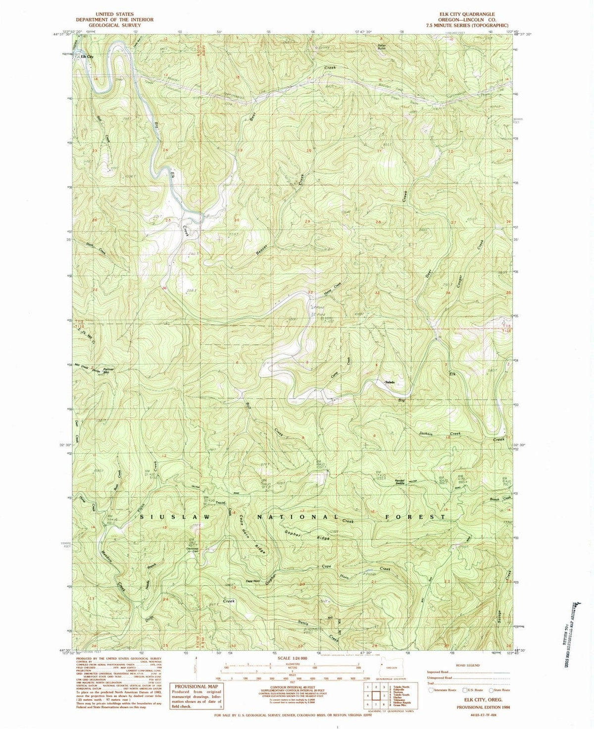 1984 Elk City, OR - Oregon - USGS Topographic Map