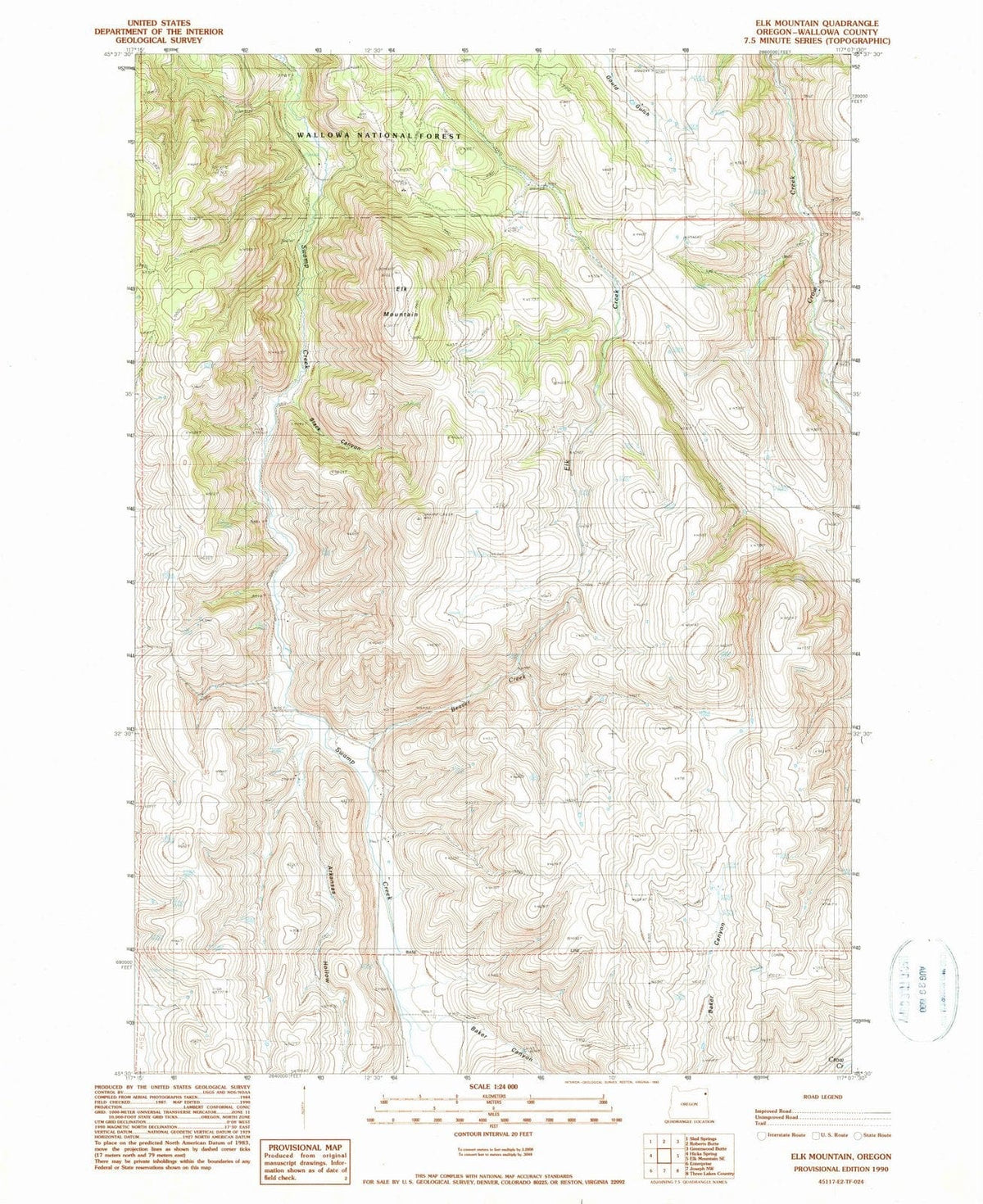 1990 Elk Mountain, OR - Oregon - USGS Topographic Map