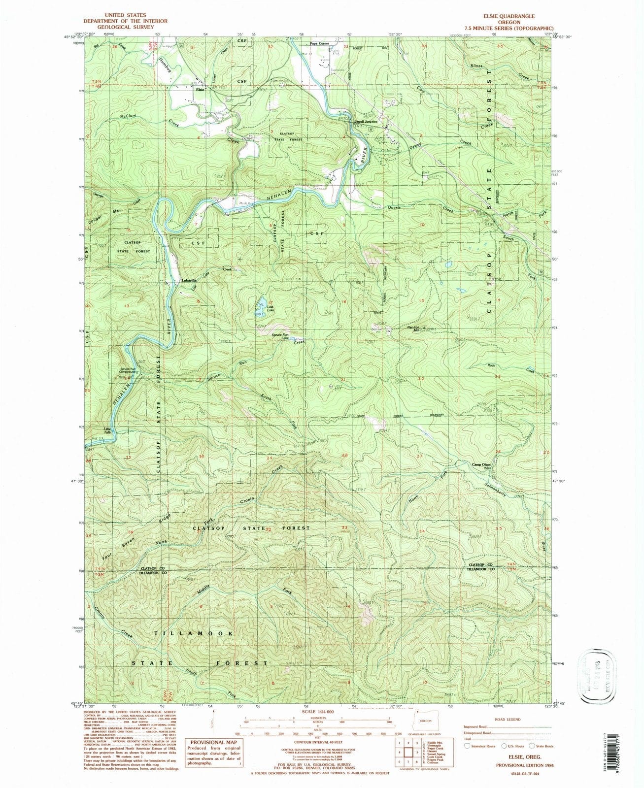 1984 Elsie, OR - Oregon - USGS Topographic Map