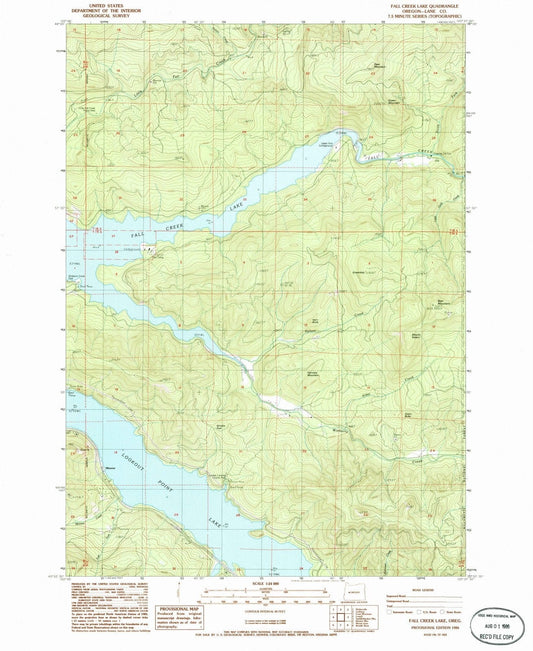 1986 Fall Creek Lake, OR - Oregon - USGS Topographic Map